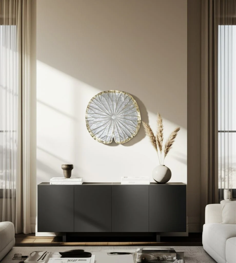 Polyresin 19" Lotus Wall Decor, Silver/gold - Image 8