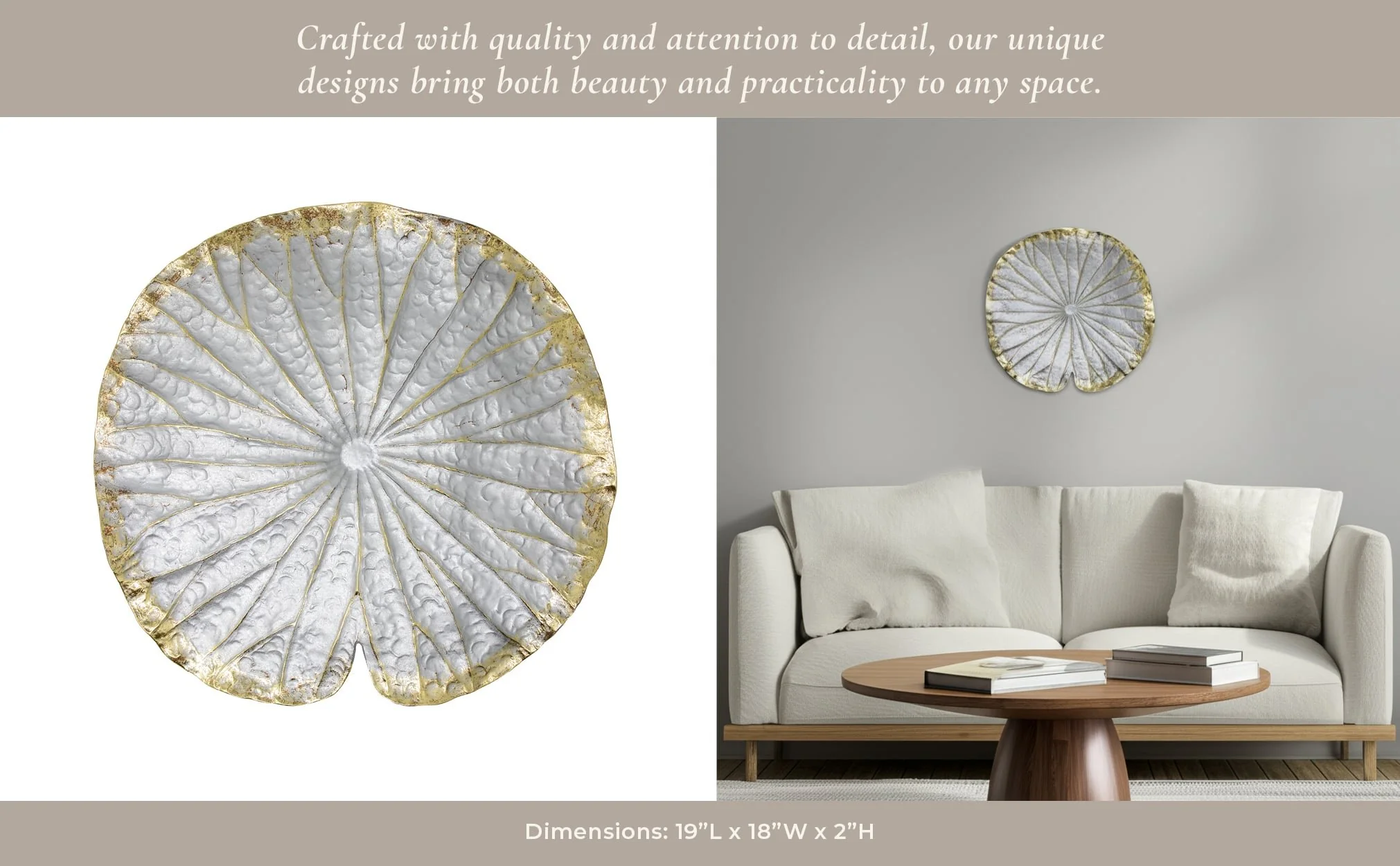 Polyresin 19" Lotus Wall Decor, Silver/gold - Image 9