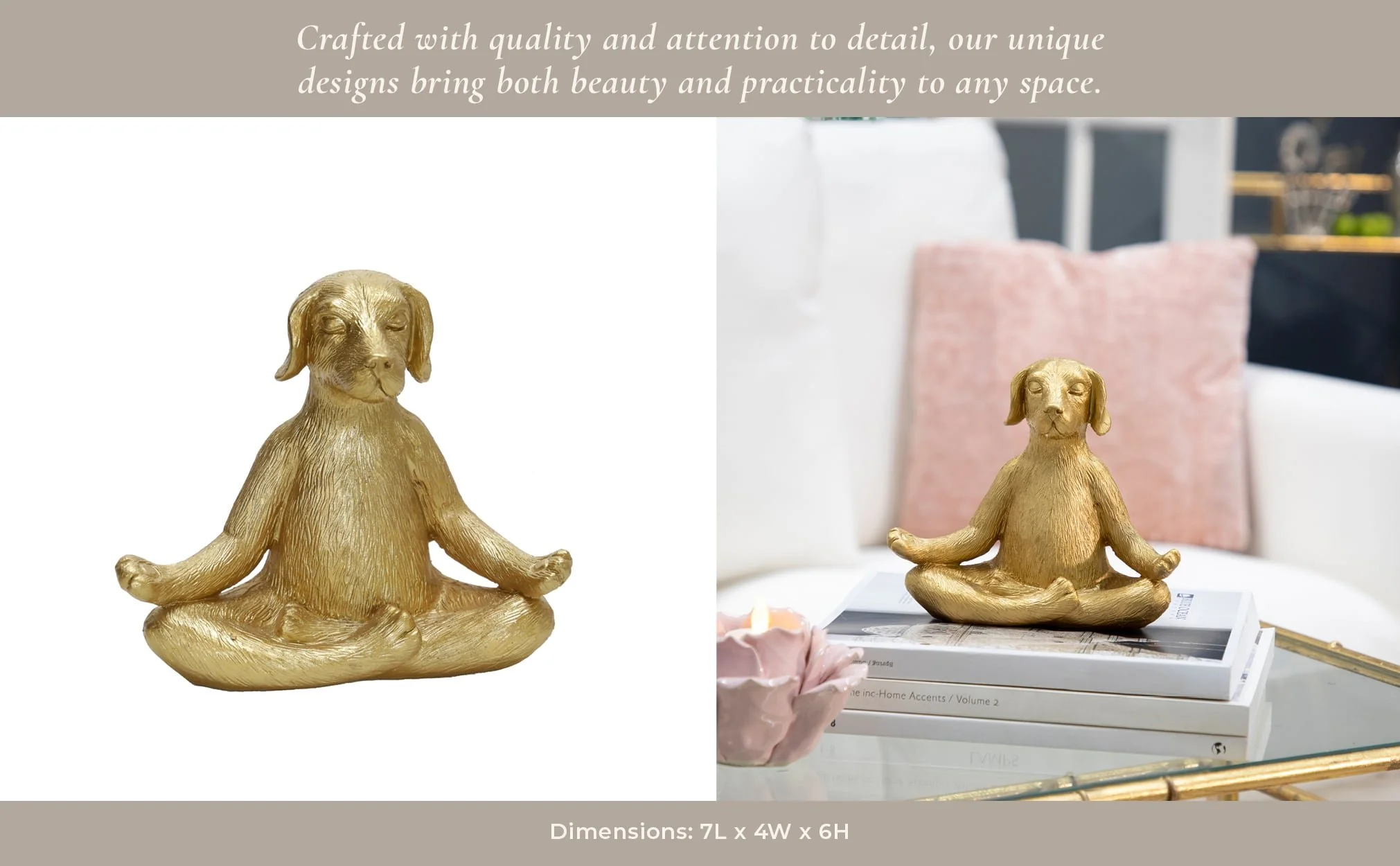 Polyresin 7" Yoga Dog, Gold - Image 12