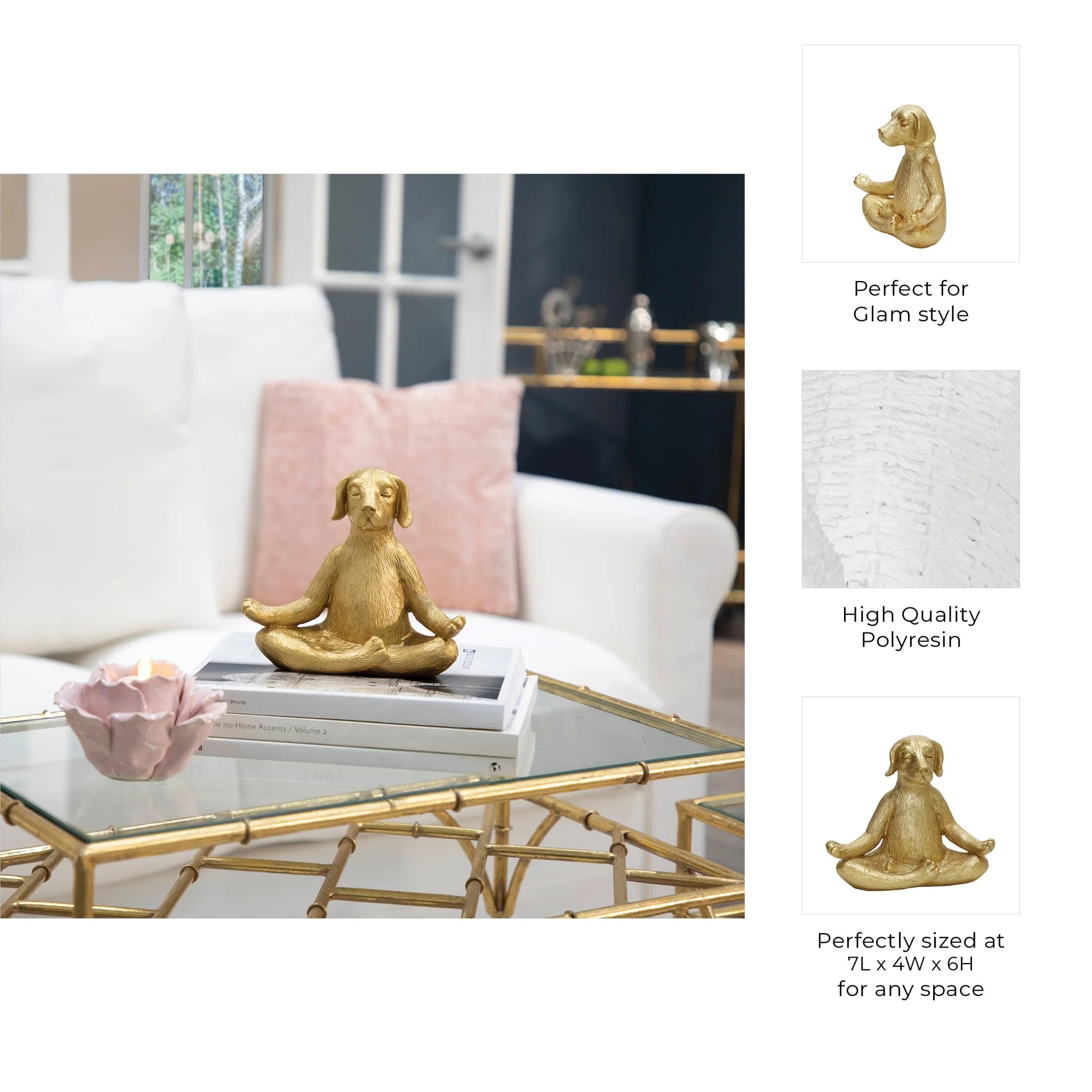 Polyresin 7" Yoga Dog, Gold - Image 9
