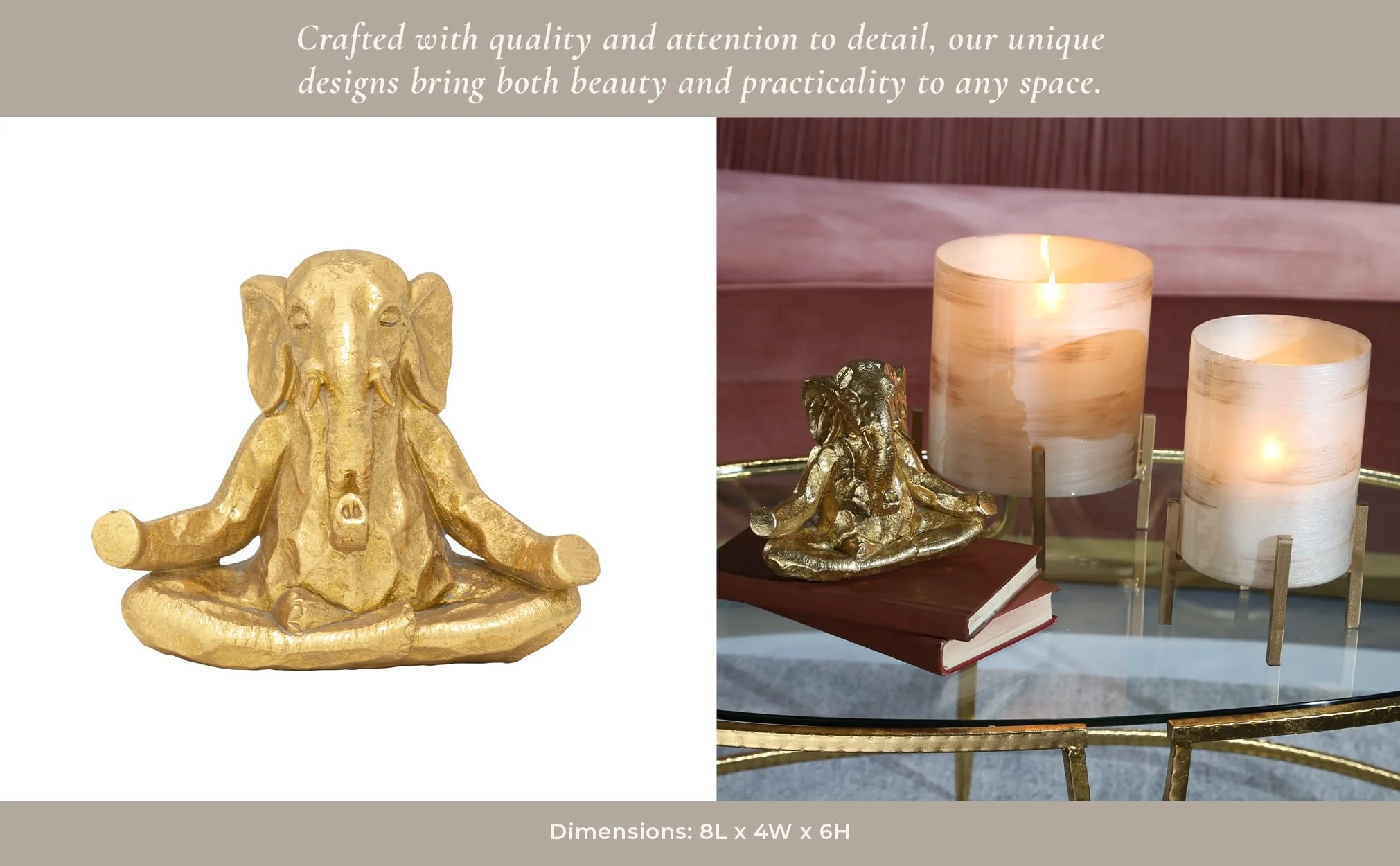 Polyresin 8" Meditating Elephant, Gold - Image 12
