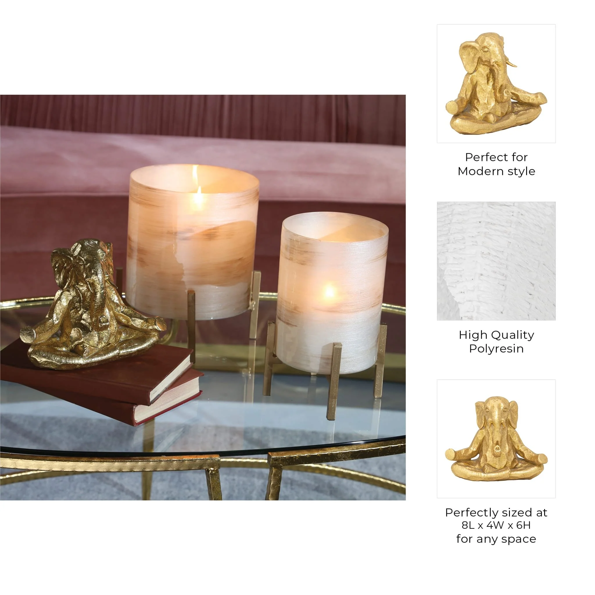 Polyresin 8" Meditating Elephant, Gold - Image 9