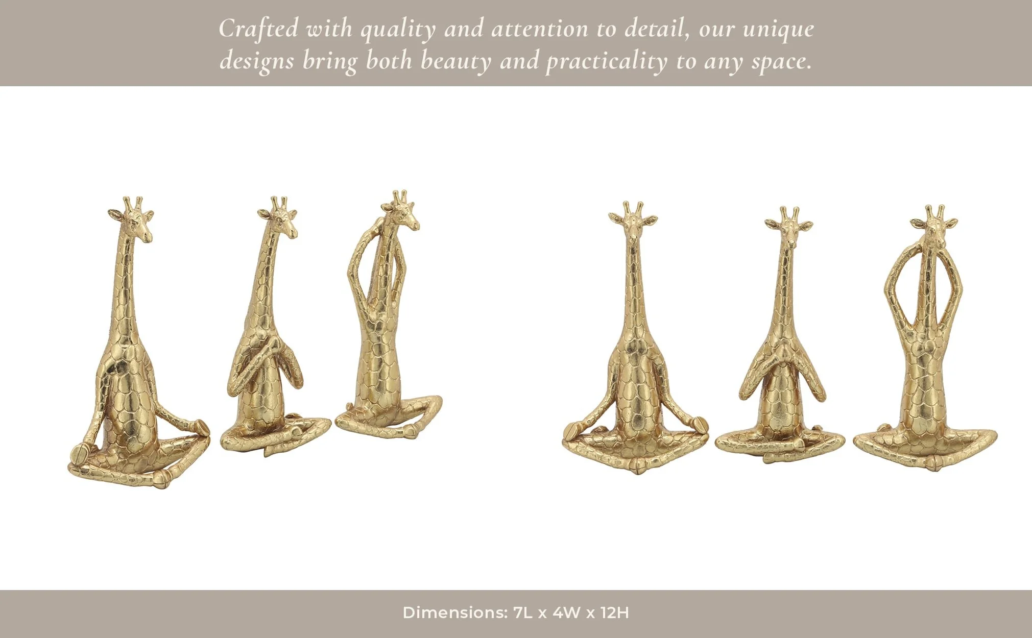 Polyresin,s/3,12"h, Yoga Giraffe, Gold - Image 11