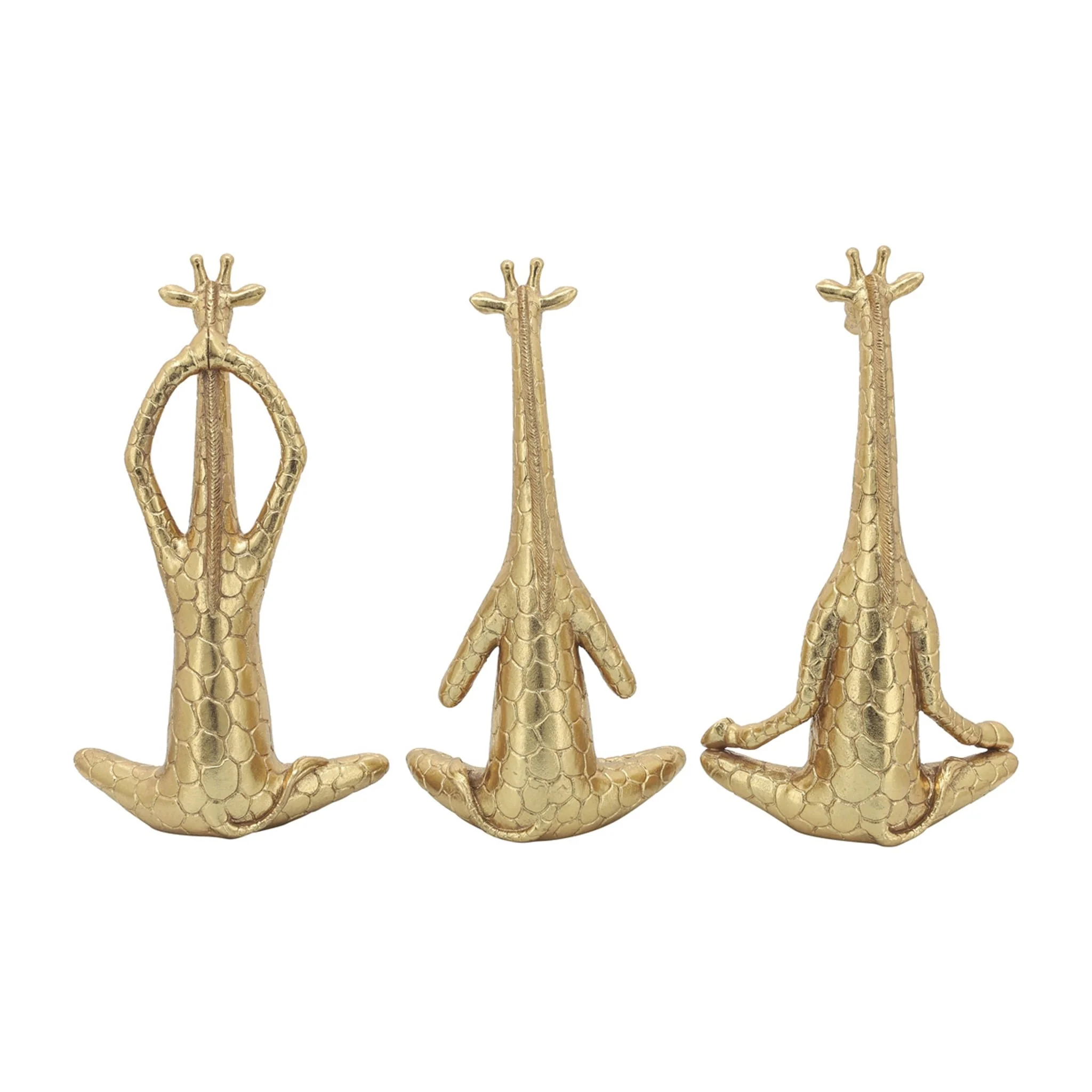 Polyresin,s/3,12"h, Yoga Giraffe, Gold - Image 4