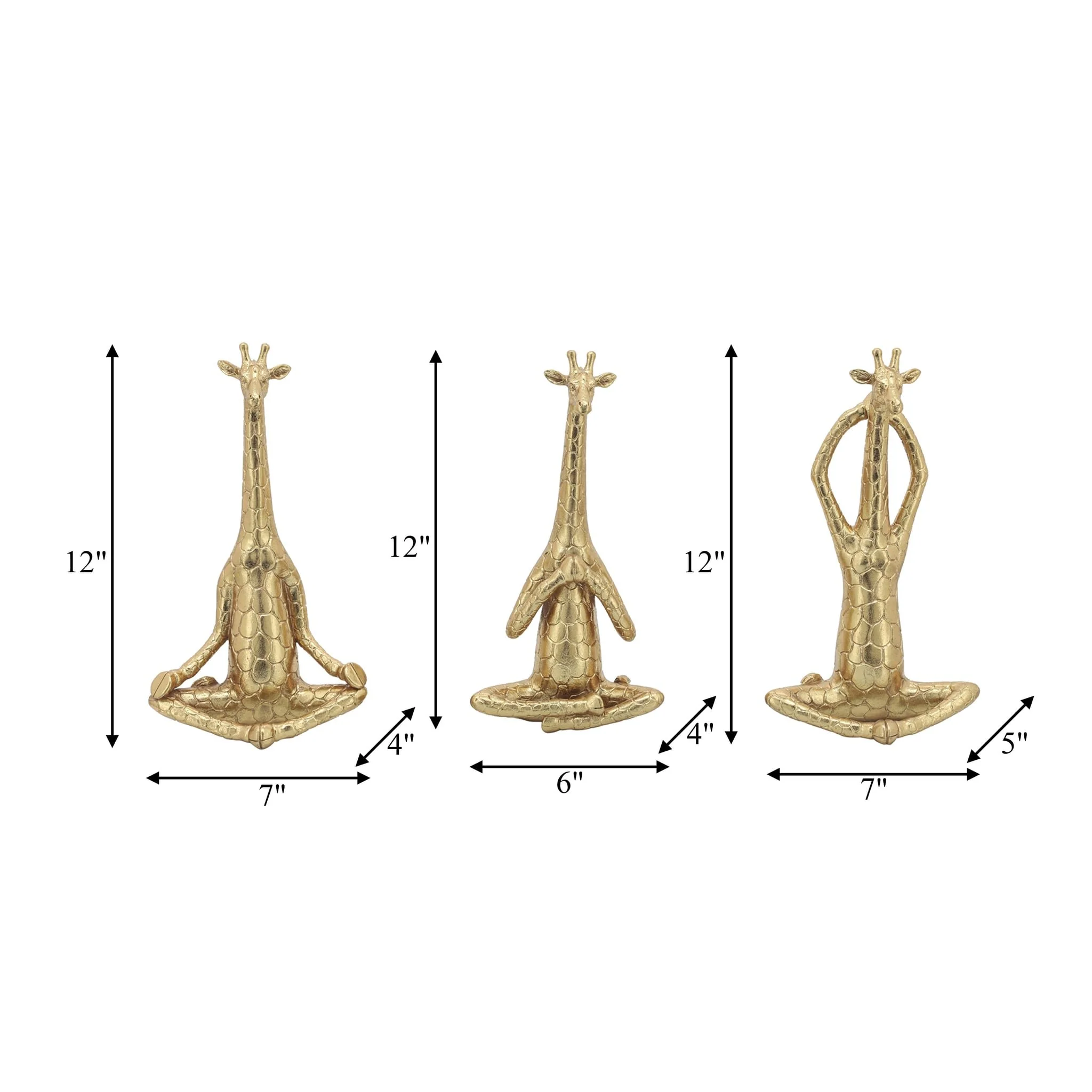Polyresin,s/3,12"h, Yoga Giraffe, Gold - Image 8