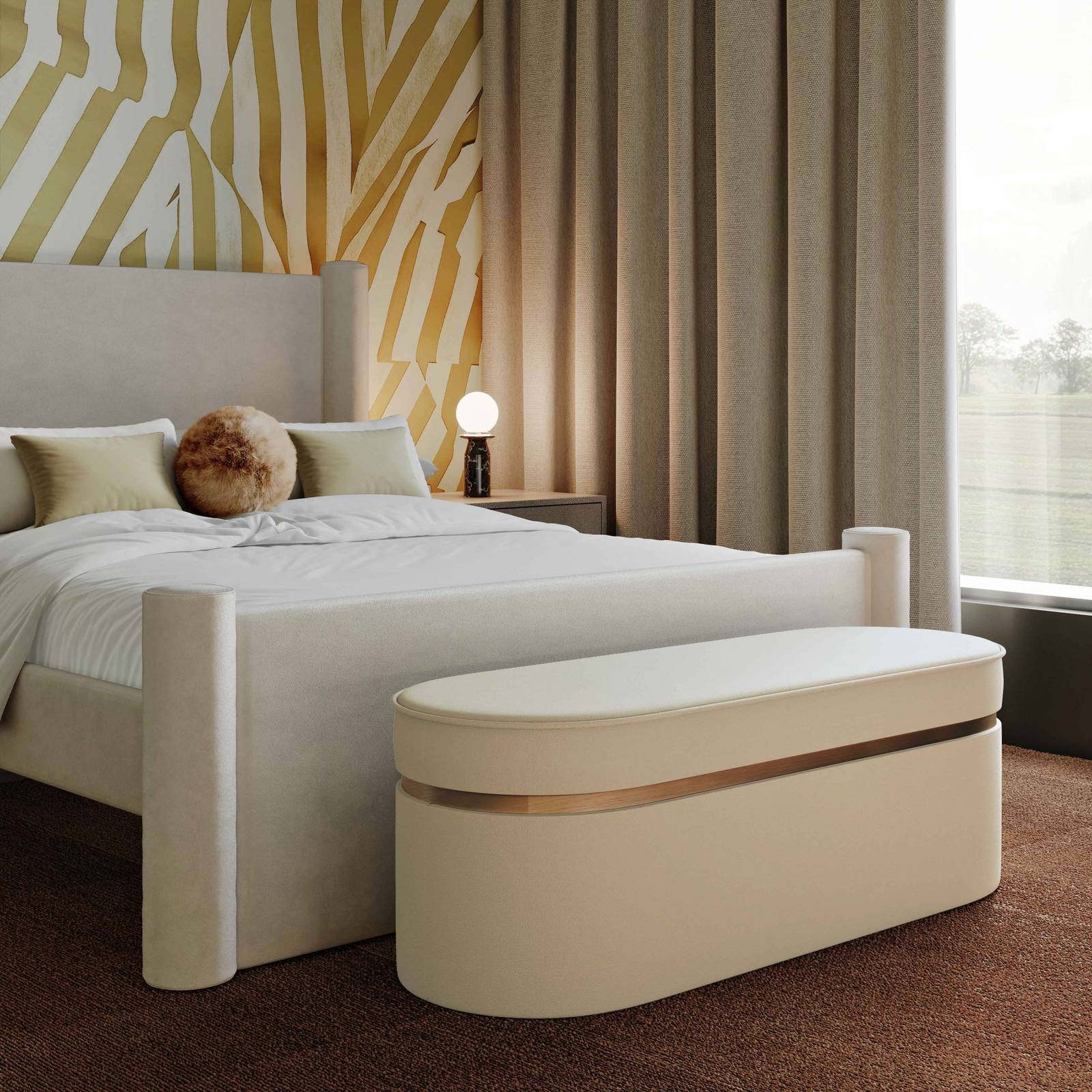 Pomp Cream Velvet Bench - Image 2