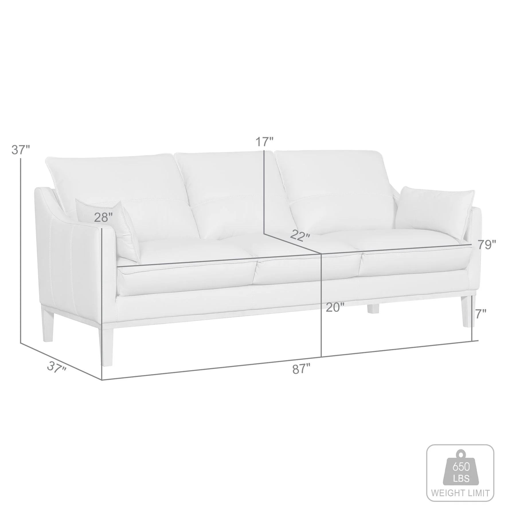 Pompeii 87" Dove Gray Leather Sofa - Image 8