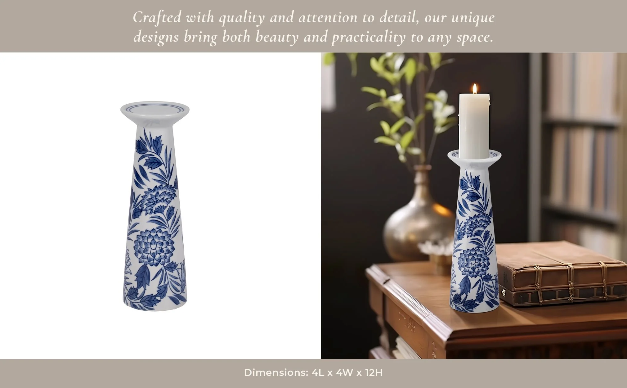 Porc,12"h Chinoiserie Candle Holder,blue/wht - Image 12