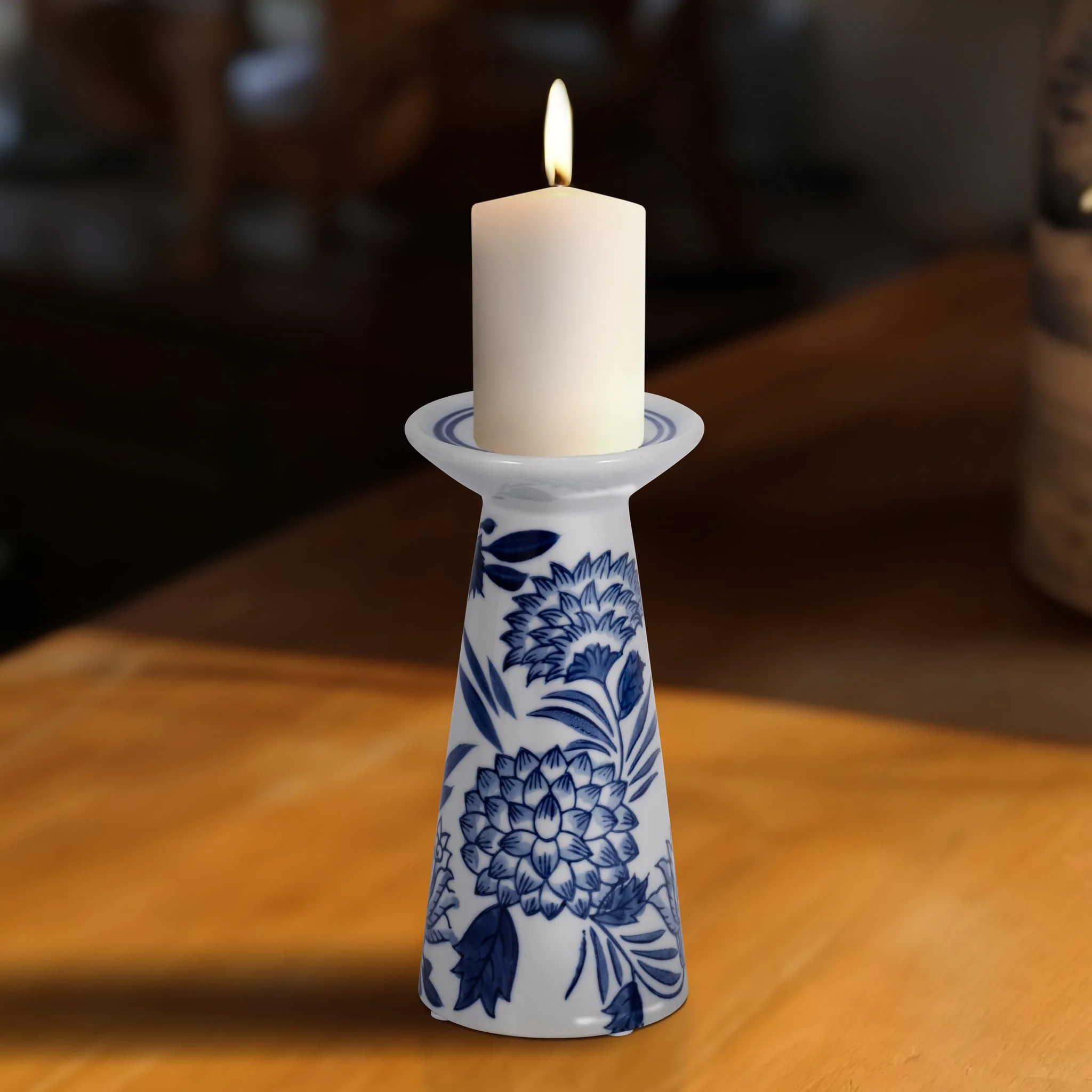Porc,8"h Chinoiserie Candle Holder,blue/wht - Image 11