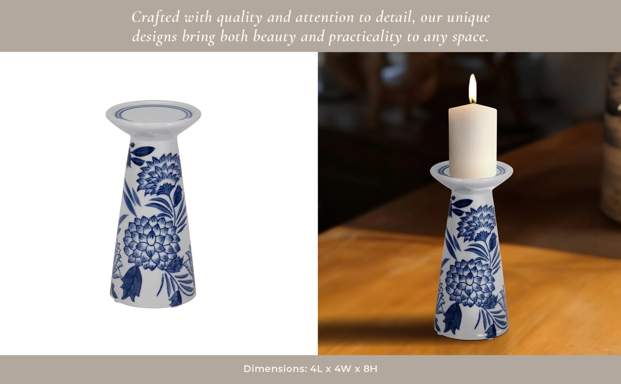 Porc,8"h Chinoiserie Candle Holder,blue/wht - Image 12