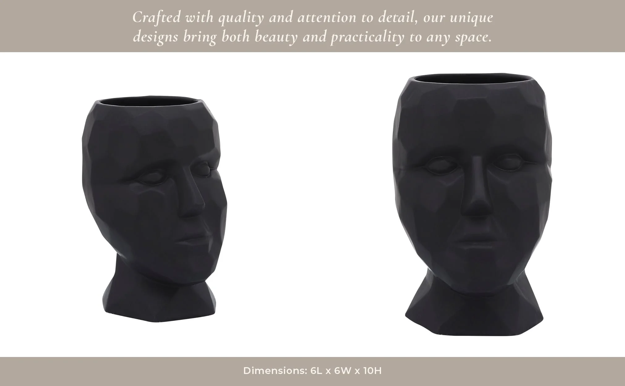 Porcelain, 6" Dia Face Vase, Black - Image 11