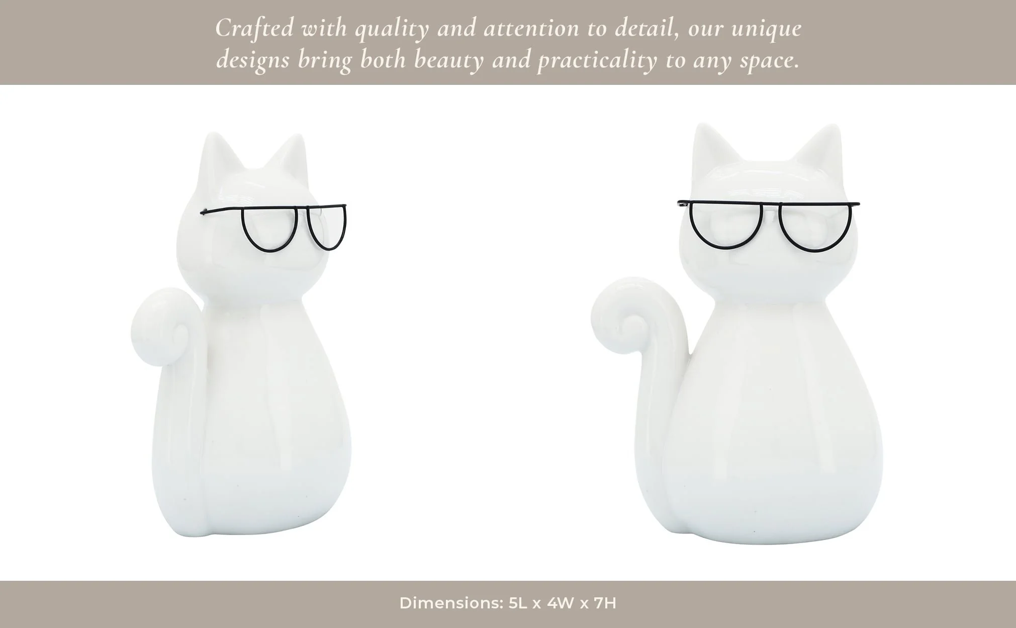 Porcelain, 7"h Cat W/ Glasses, White - Image 13