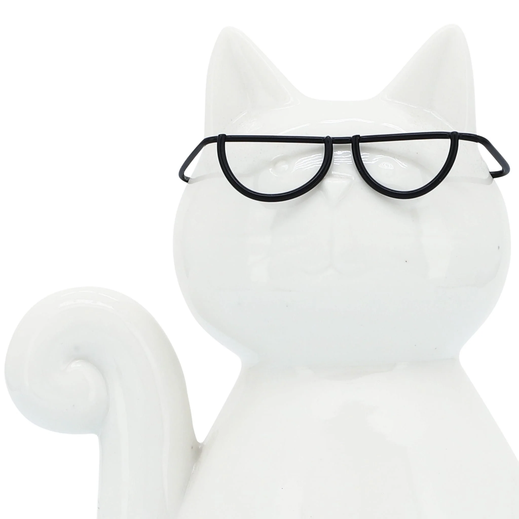 Porcelain, 7"h Cat W/ Glasses, White - Image 6