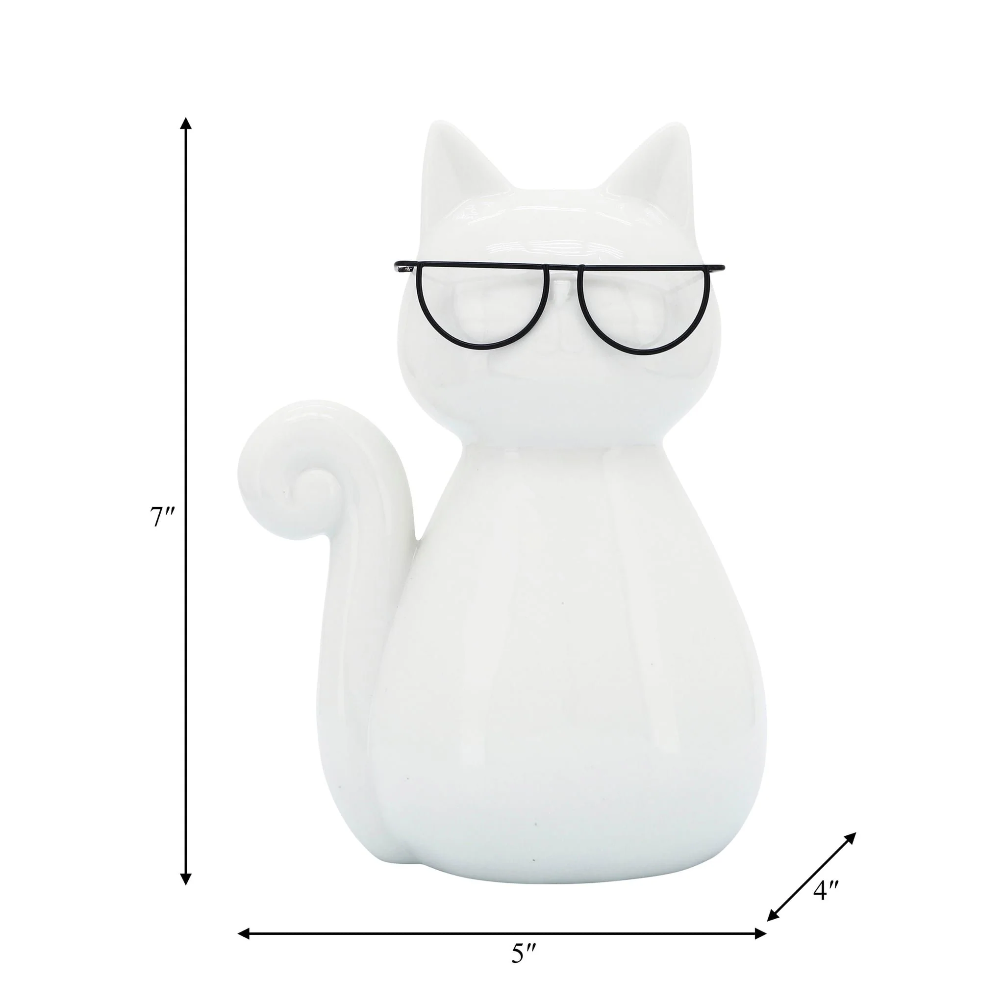 Porcelain, 7"h Cat W/ Glasses, White - Image 7