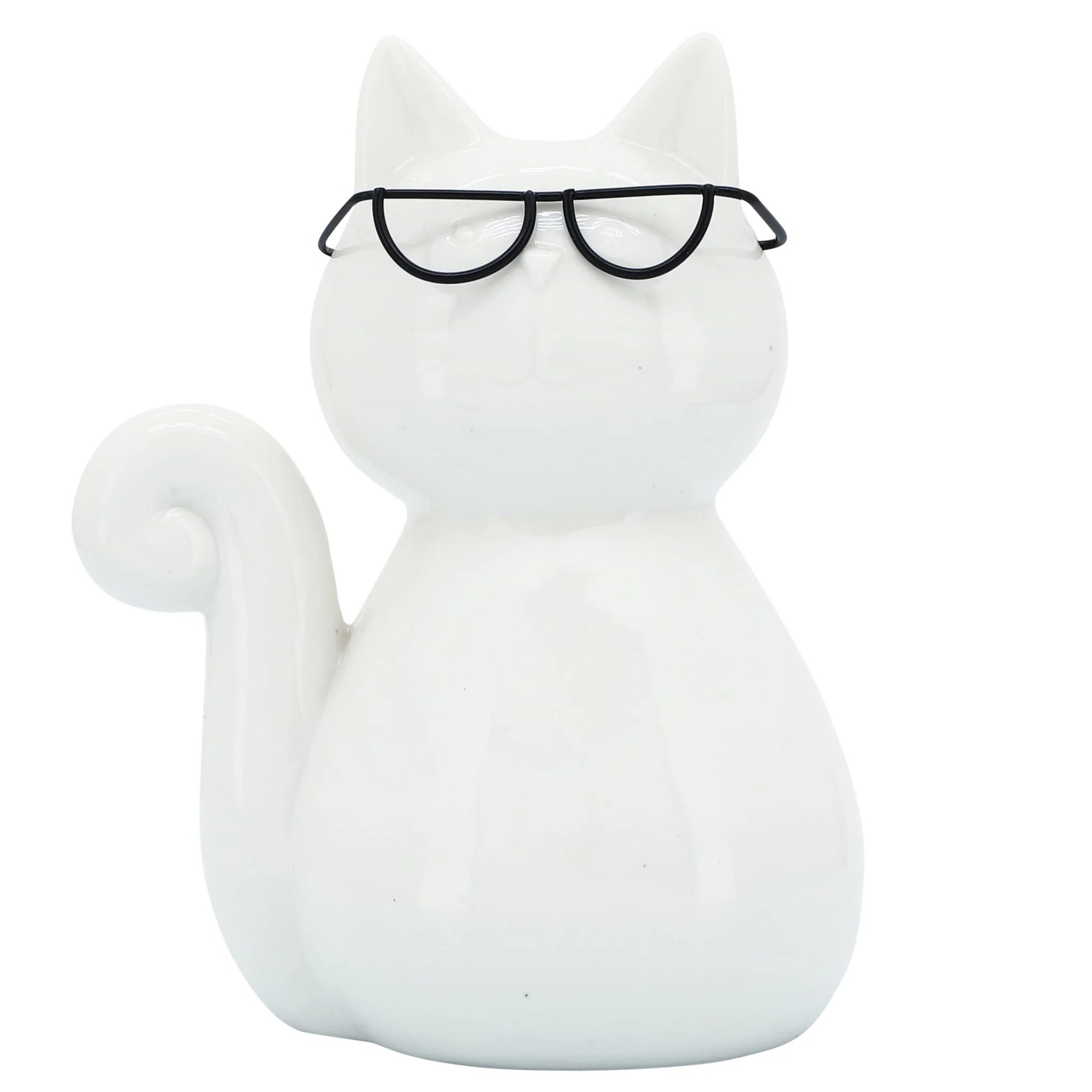 Porcelain, 8"h Cat W/ Glasses, White - Image 2