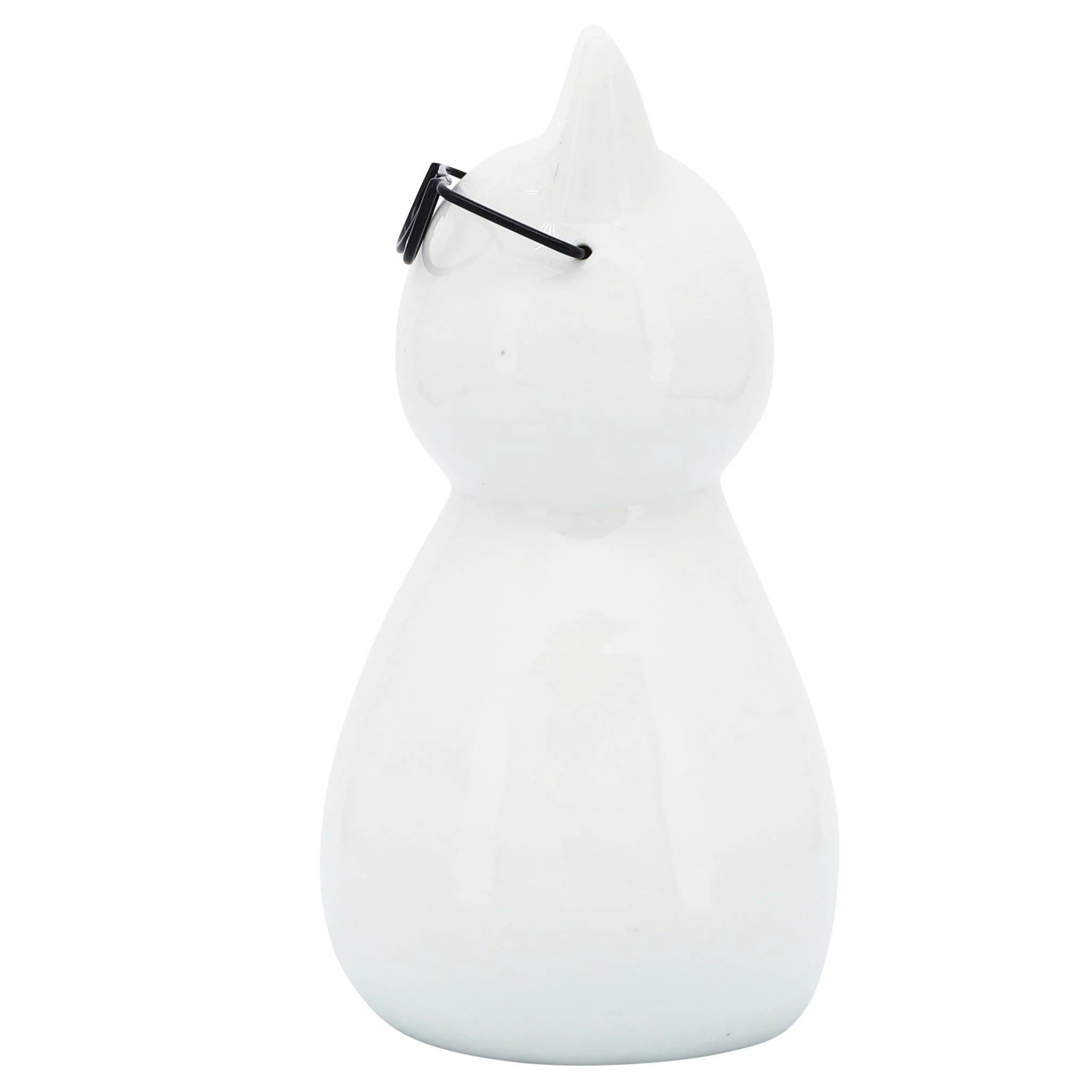 Porcelain, 8"h Cat W/ Glasses, White - Image 3