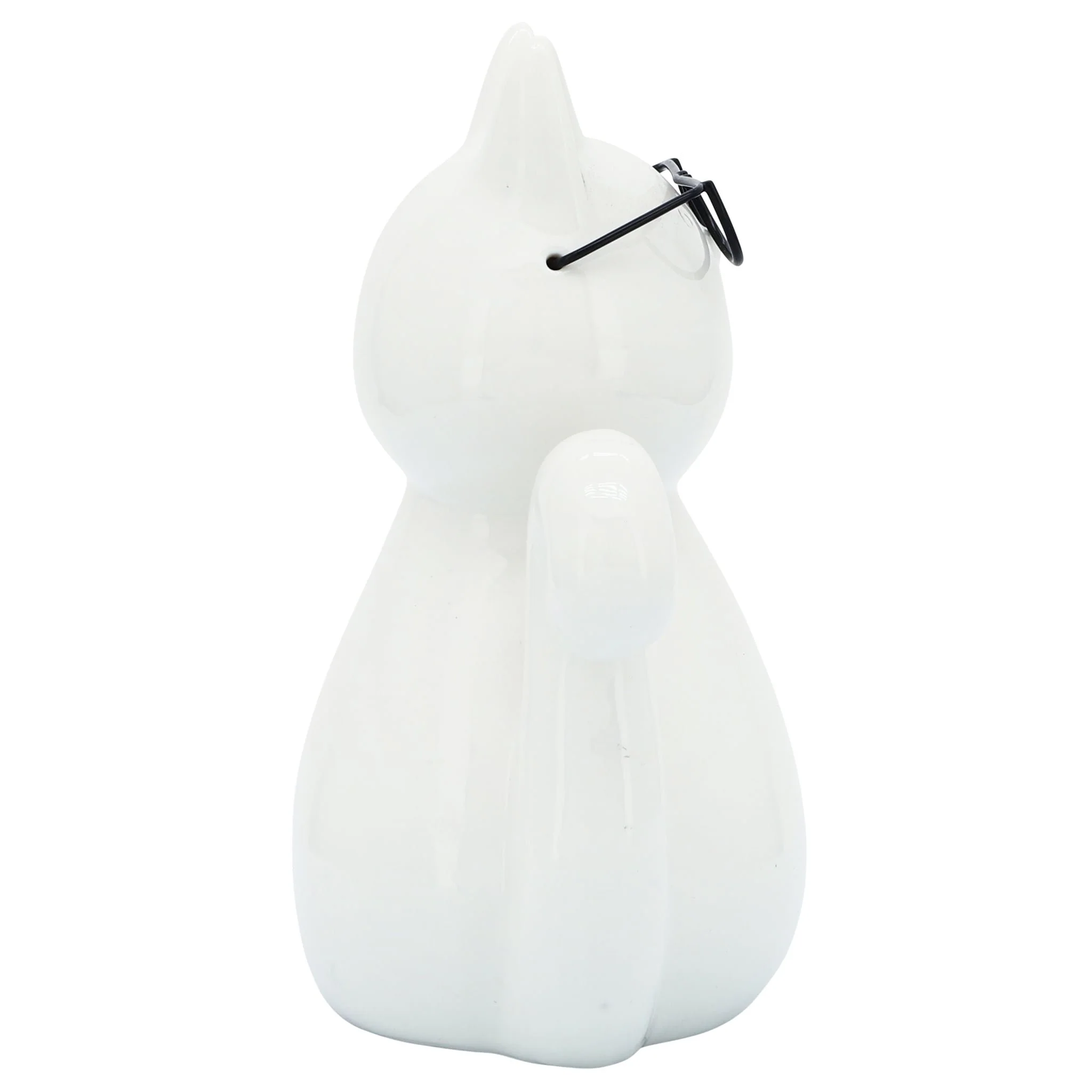 Porcelain, 8"h Cat W/ Glasses, White - Image 4