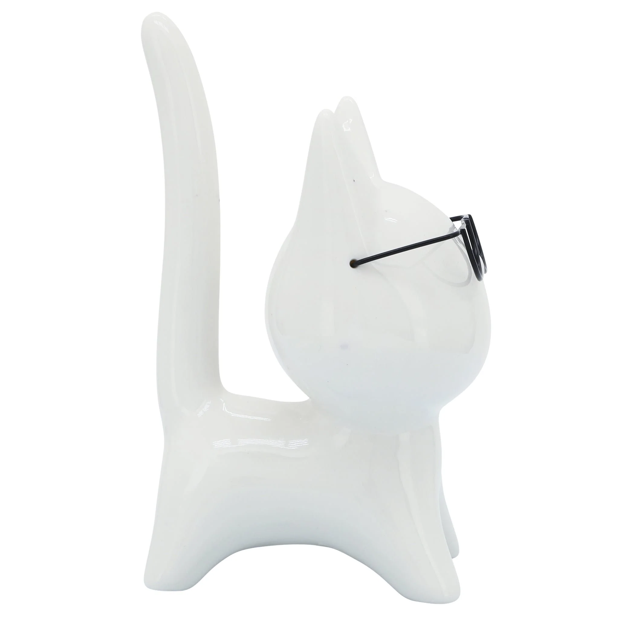 Porcelain, 8"h Kitty W/ Glasses, White - Image 4