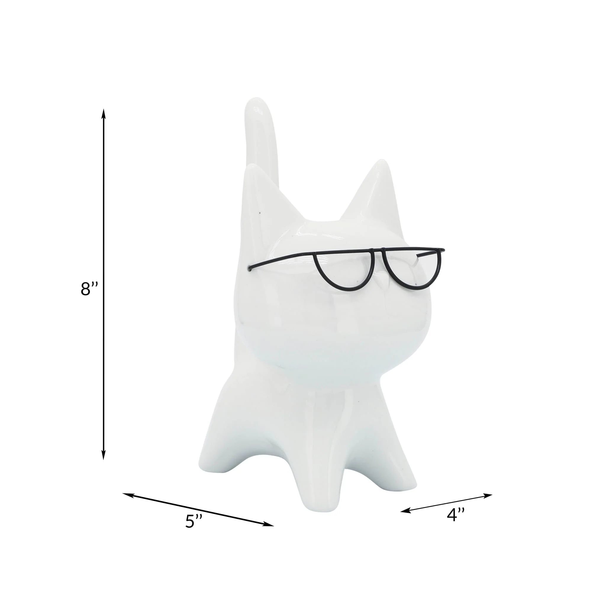Porcelain, 8"h Kitty W/ Glasses, White - Image 8