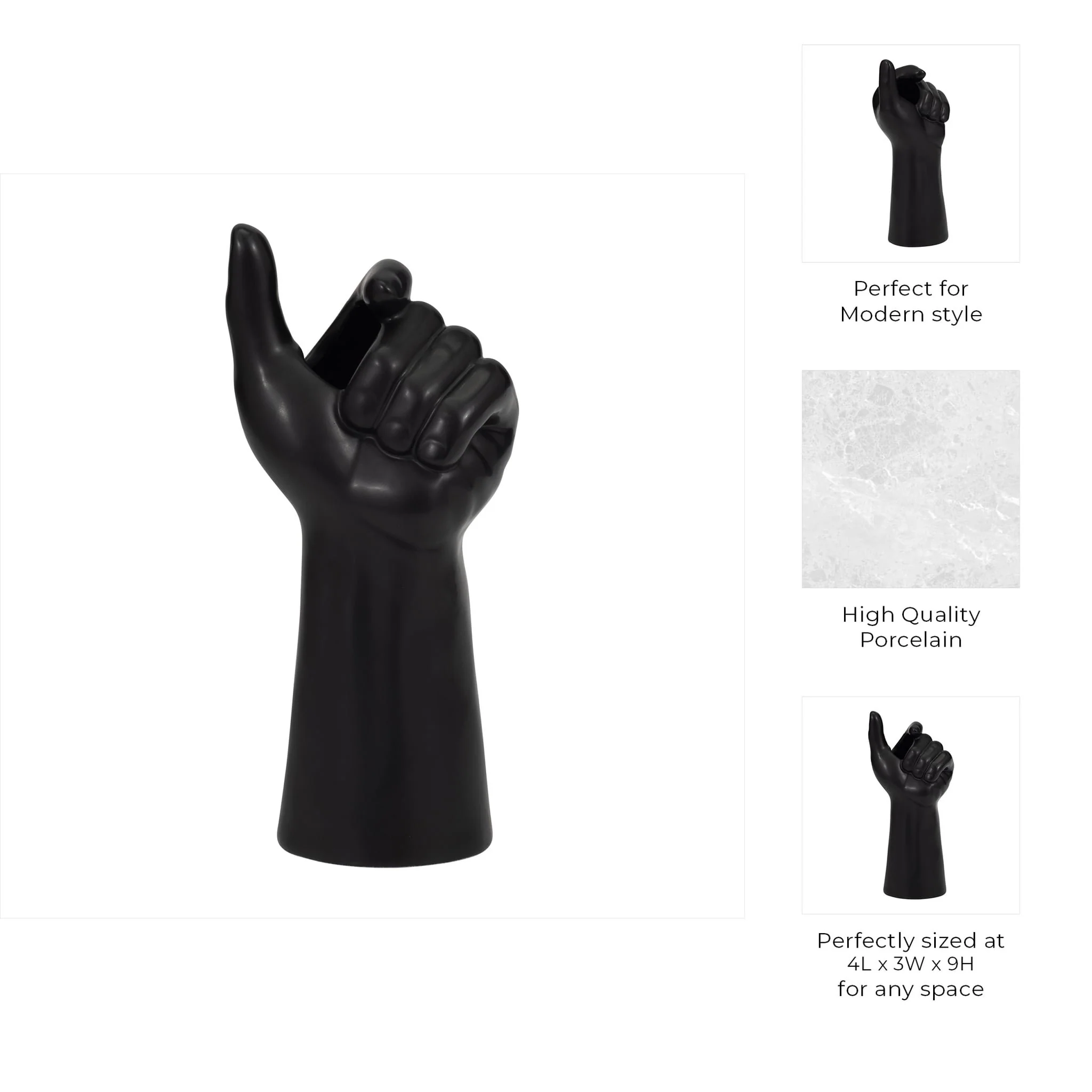 Porcelain, 9" Hand Vase, Black - Image 10