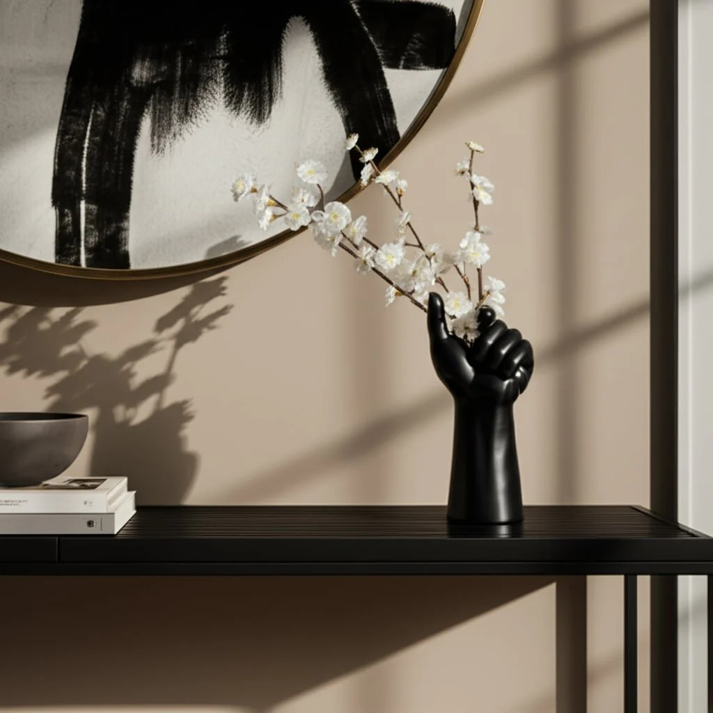 Porcelain, 9" Hand Vase, Black - Image 12