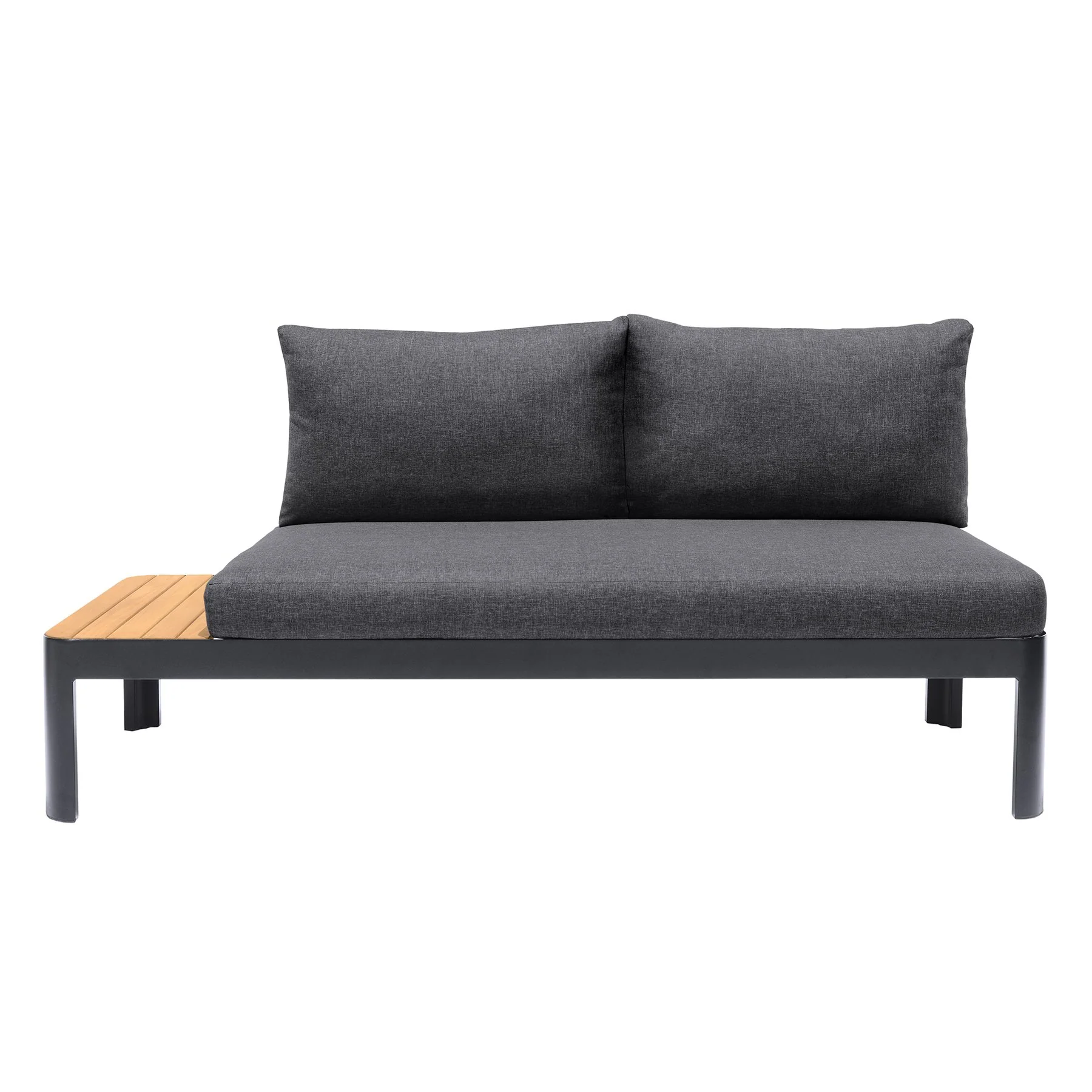 Portals Outdoor 2 piece Sofa Set in Black Finish with Natural Teak Wood Accent - Image 2