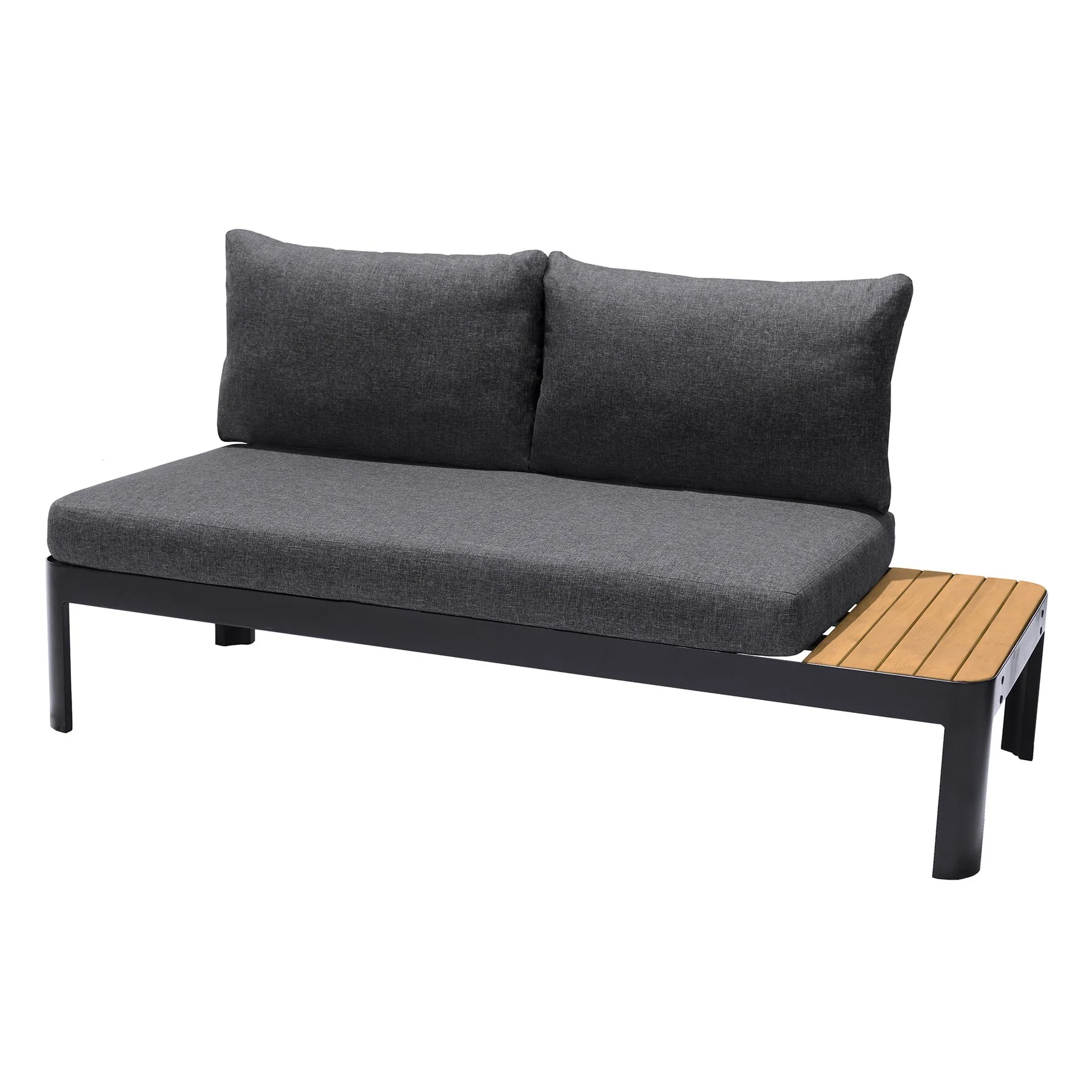 Portals Outdoor 2 piece Sofa Set in Black Finish with Natural Teak Wood Accent - Image 3