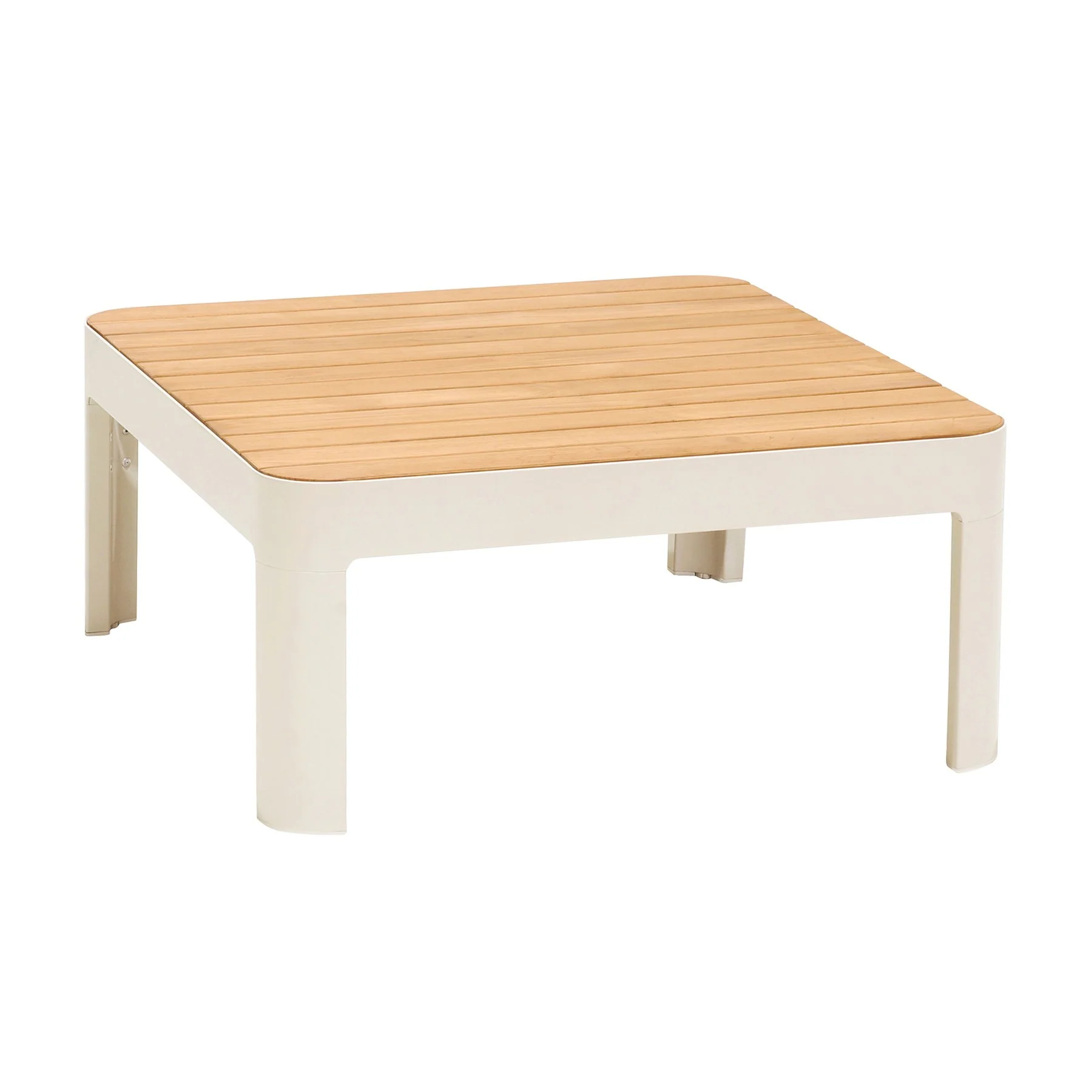 Portals Outdoor 3 Piece Sofa Set in Light Matte Sand Finish with Natural Teak Wood Top Accent - Image 2