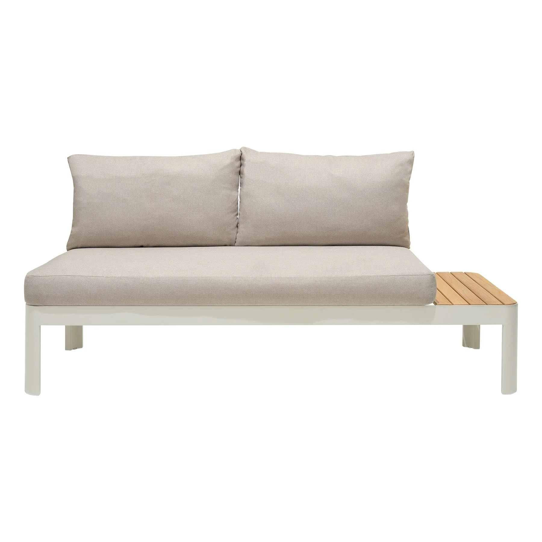 Portals Outdoor 3 Piece Sofa Set in Light Matte Sand Finish with Natural Teak Wood Top Accent - Image 4