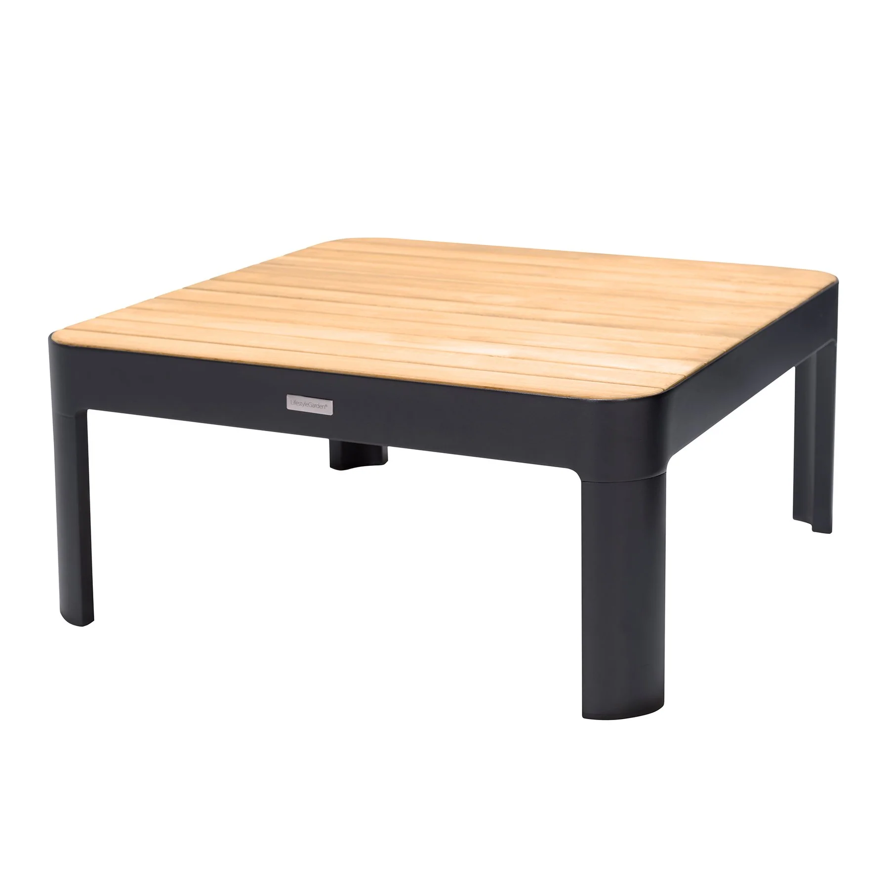 Portals Outdoor 4 Piece Sofa set in Black Finish with Natural Teak Wood Top Accent - Image 2
