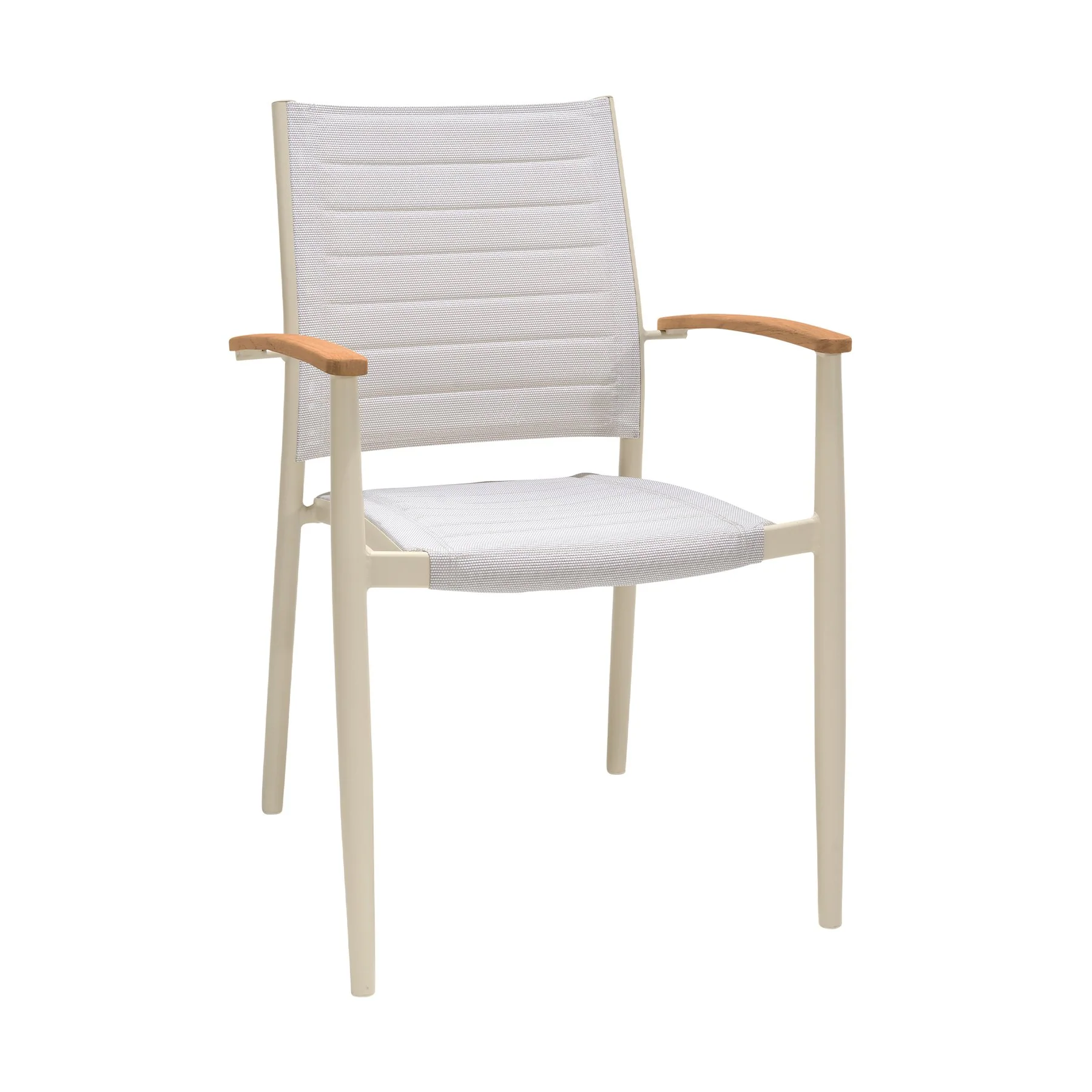 Portals Outdoor 5 Piece Coral Sand Aluminum & Teak Wood Dining Set - Image 2