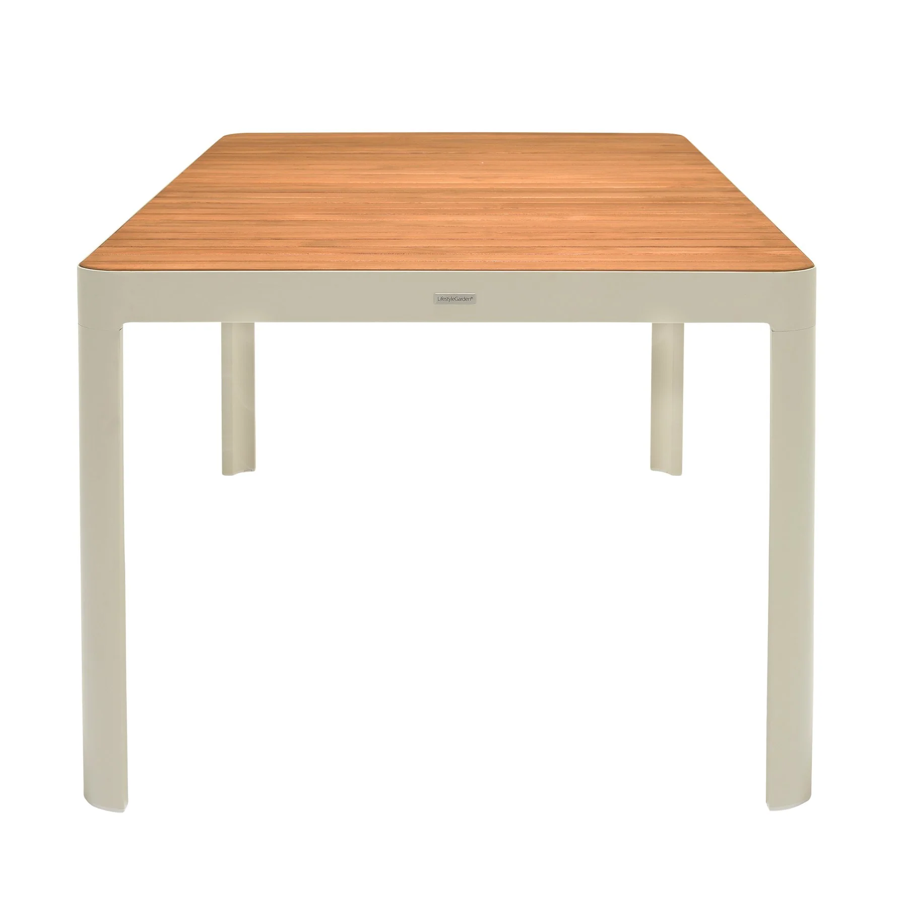 Portals Outdoor 5 Piece Coral Sand Aluminum & Teak Wood Dining Set - Image 5