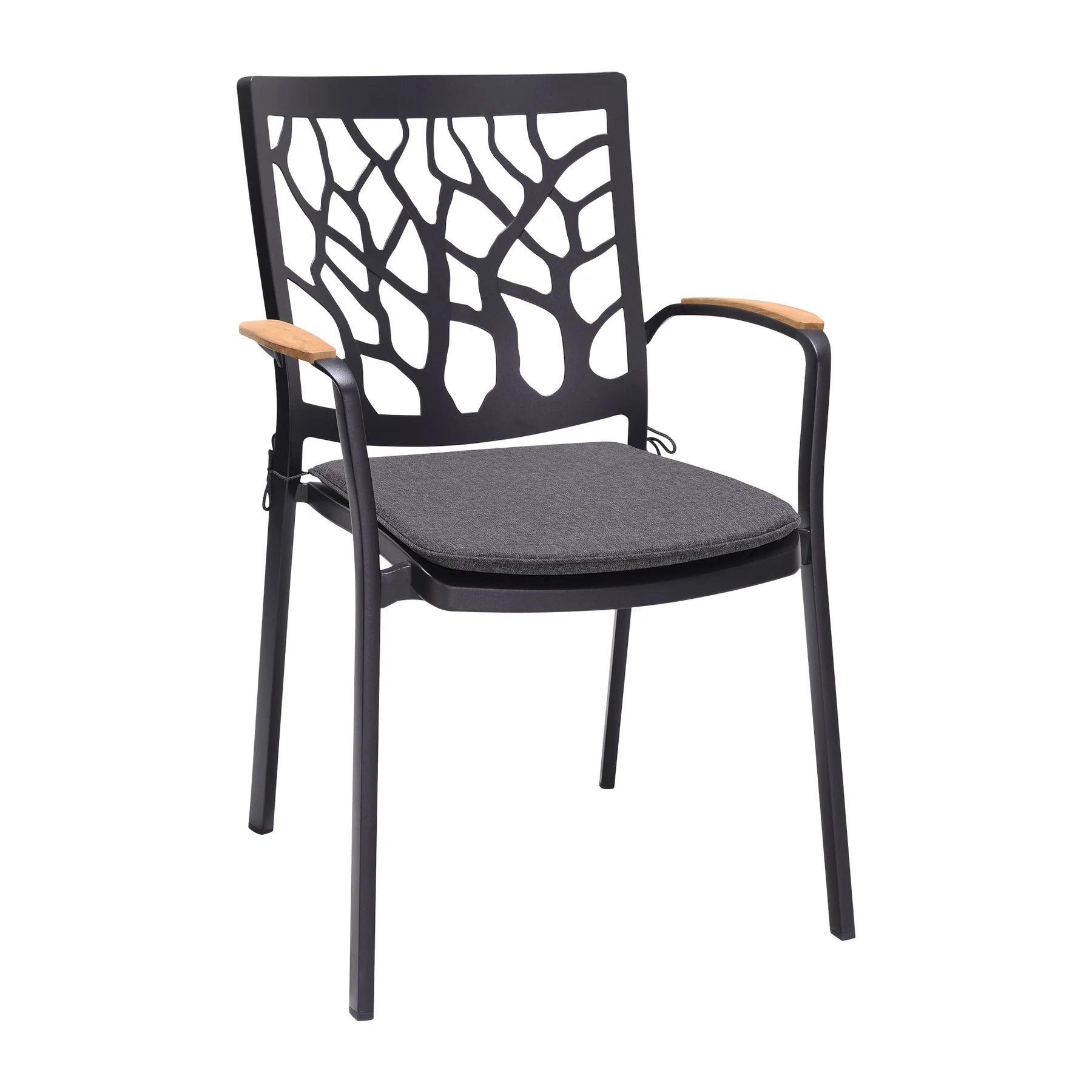 Portals Outdoor 5 piece Dining Table Set in Black Finish and Natural Teak Wood Accent Top - Image 2