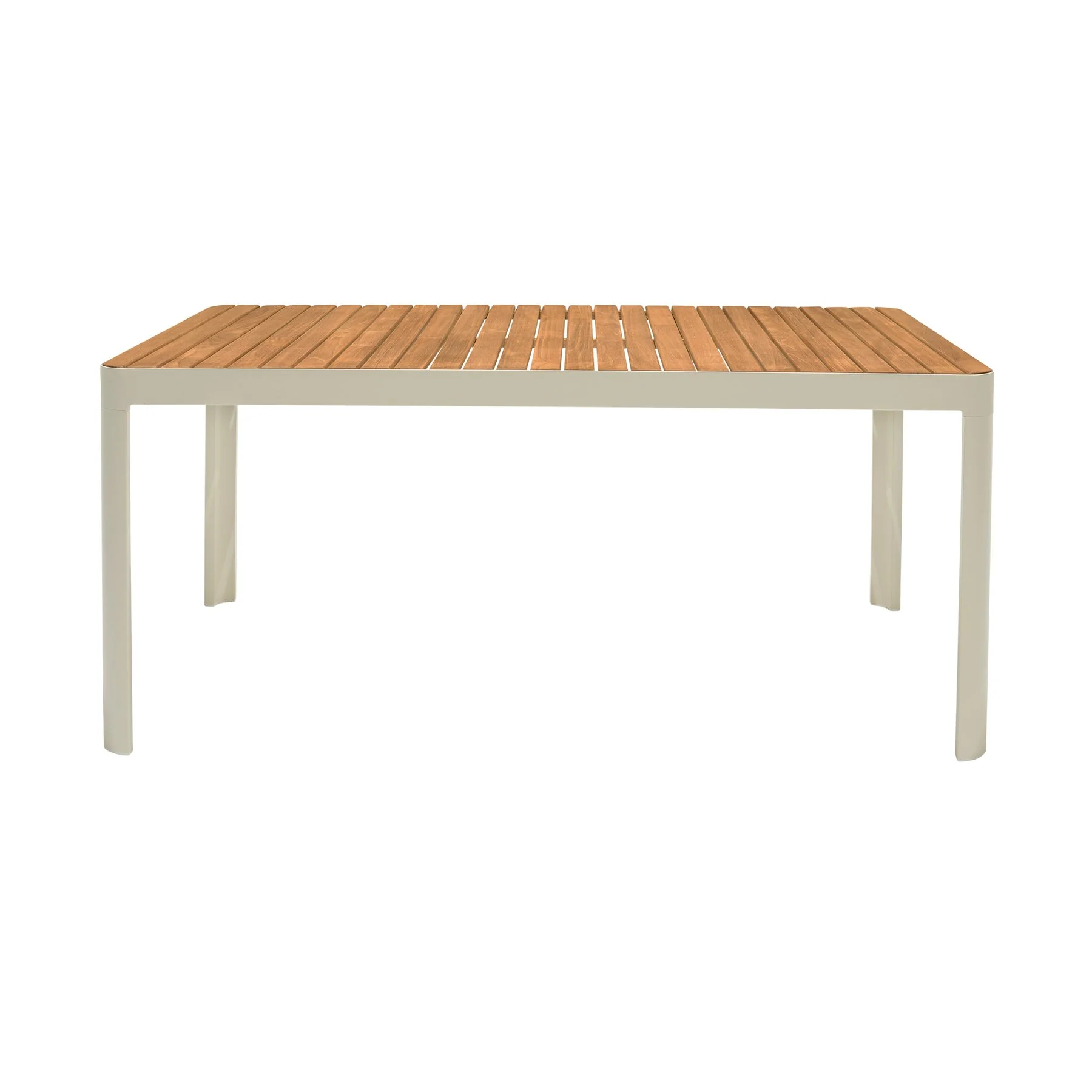 Portals Outdoor 7 Piece Coral Sand Aluminum & Teak Wood Dining Set - Image 4