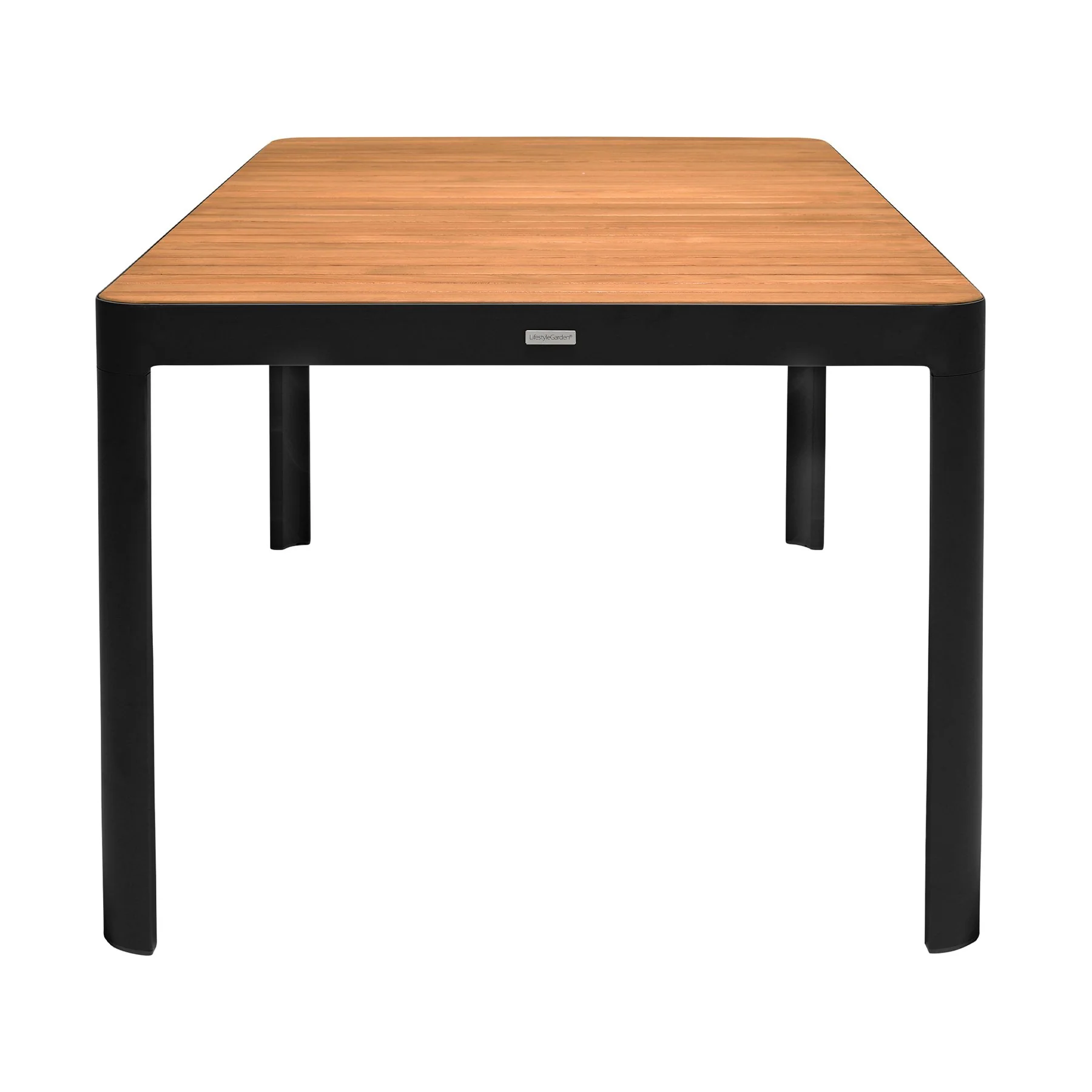 Portals Outdoor Black Rectangle Teak Wood & Aluminum Dining Table - Image 2
