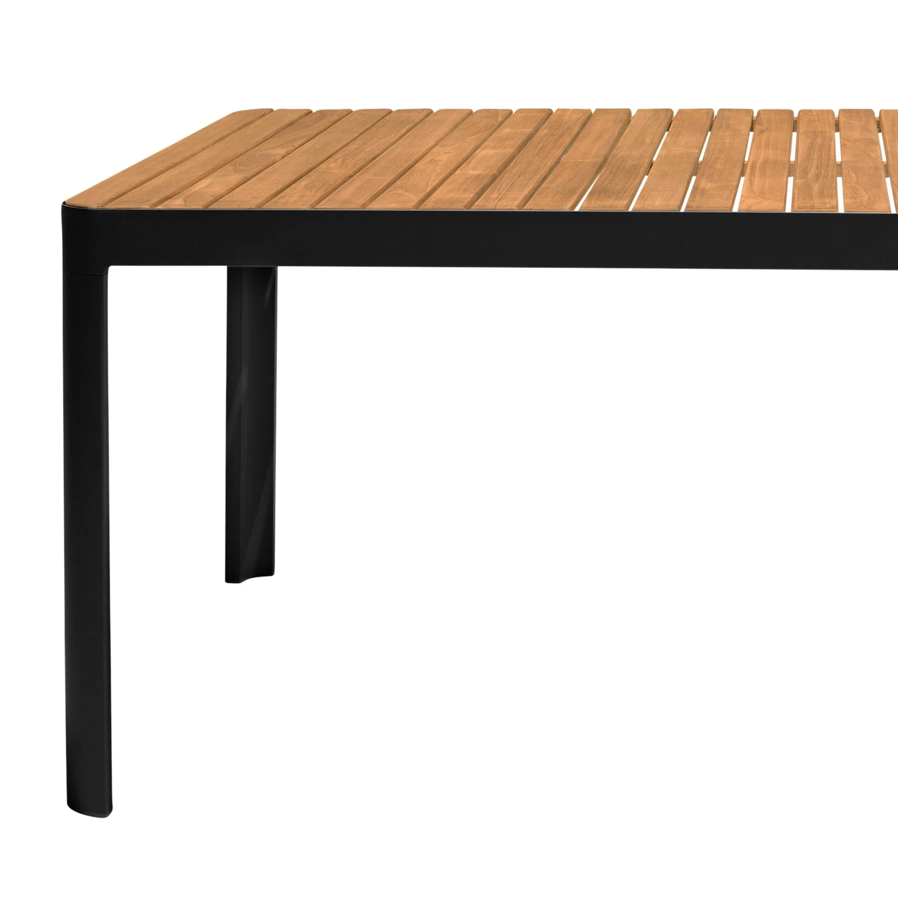 Portals Outdoor Black Rectangle Teak Wood & Aluminum Dining Table - Image 4