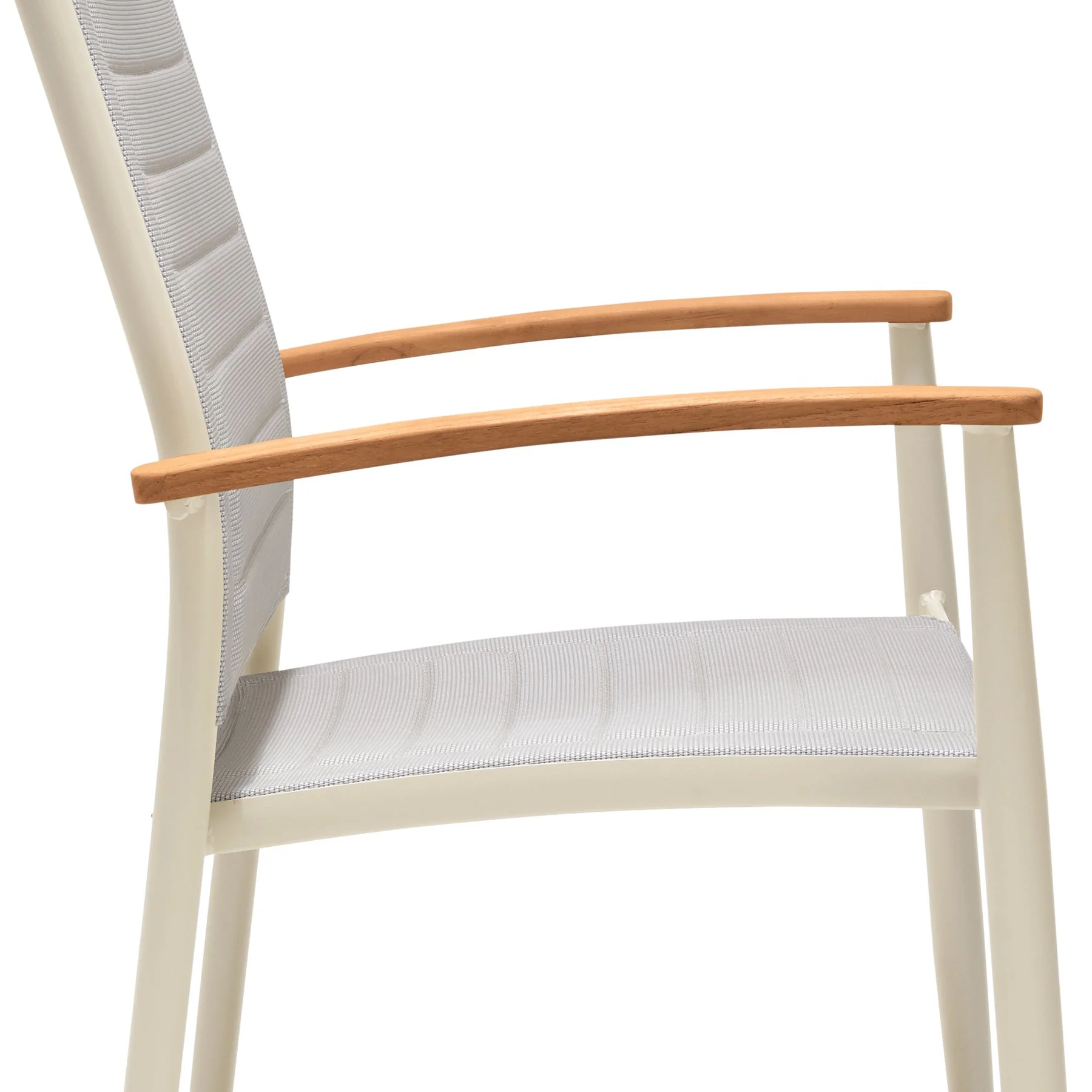 Portals Outdoor Coral Sand Aluminum Stacking Dining Chair with Teak Arms - Set of 2 - Image 6