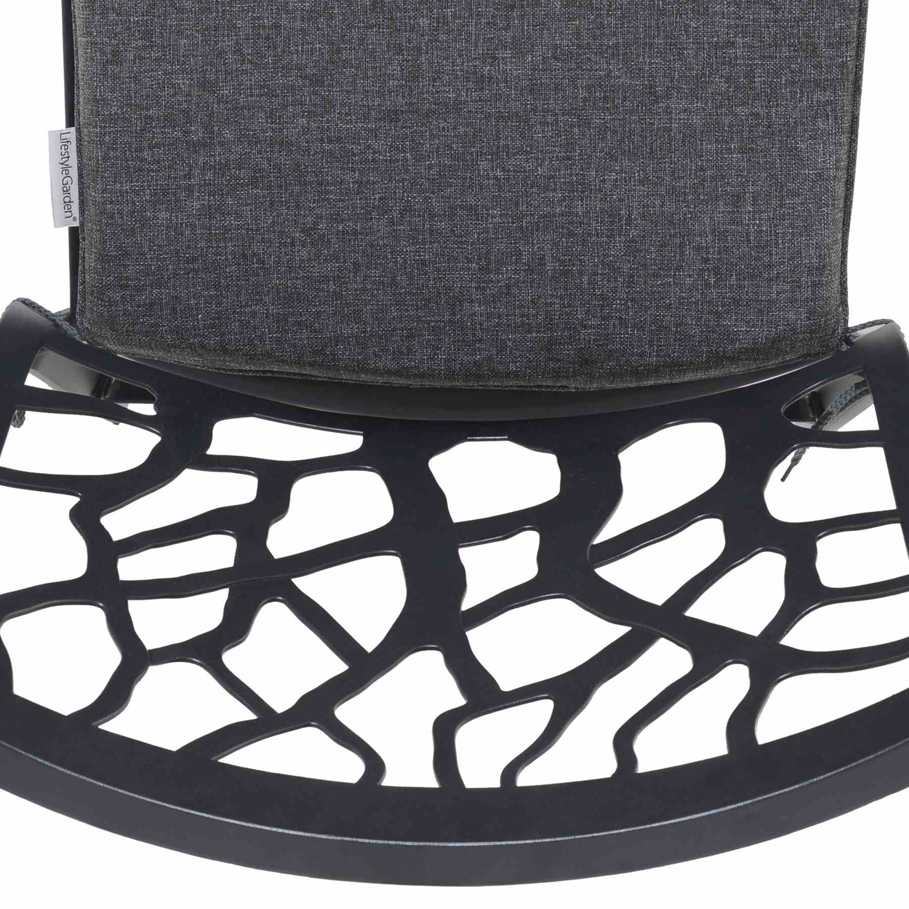 Portals Outdoor Patio Aluminum Barstool in Black with Natural Teak Wood Accent and Cushions - Image 6