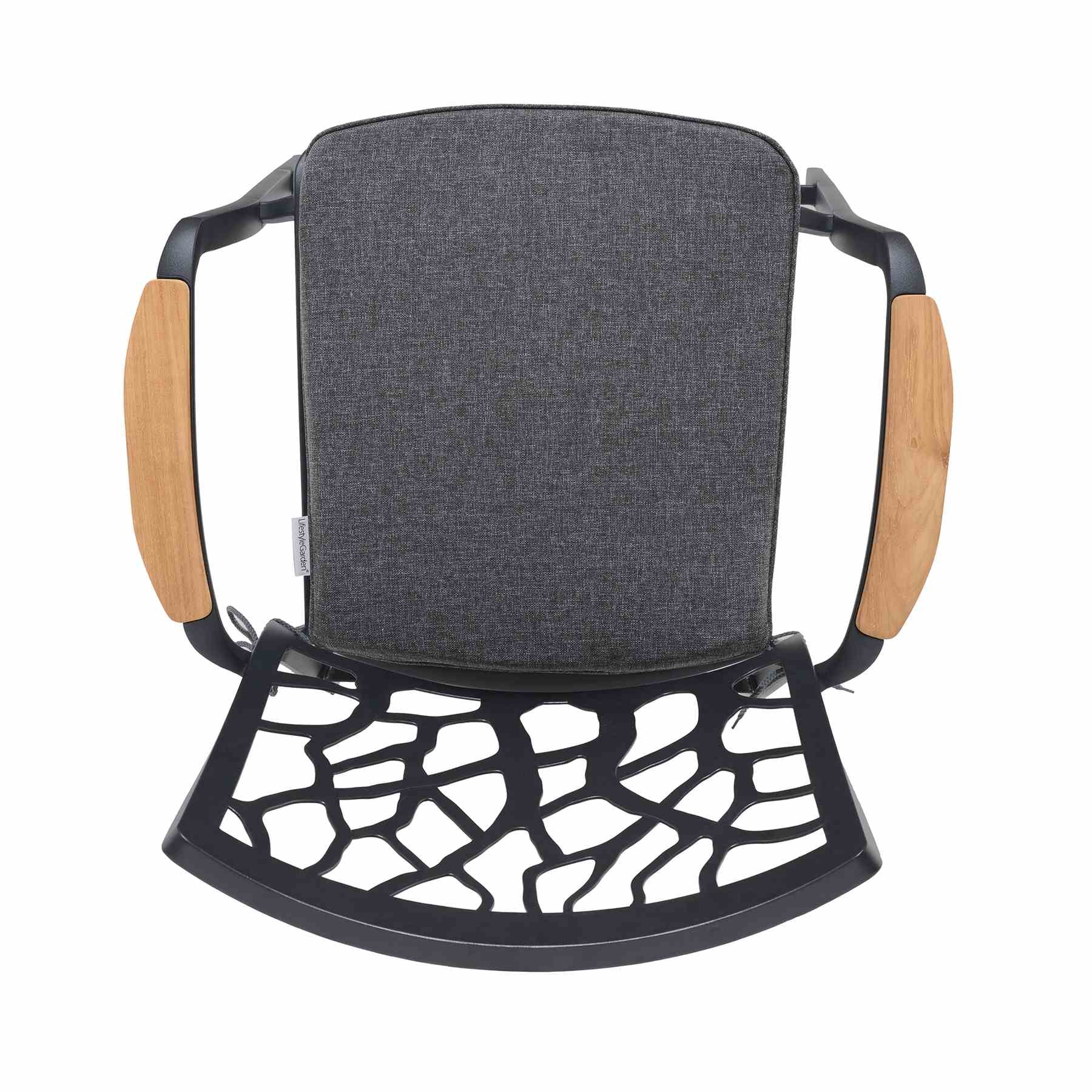 Portals Outdoor Patio Aluminum Chair in Black with Natural Teak Wood Accent-Set of 2 - Image 5