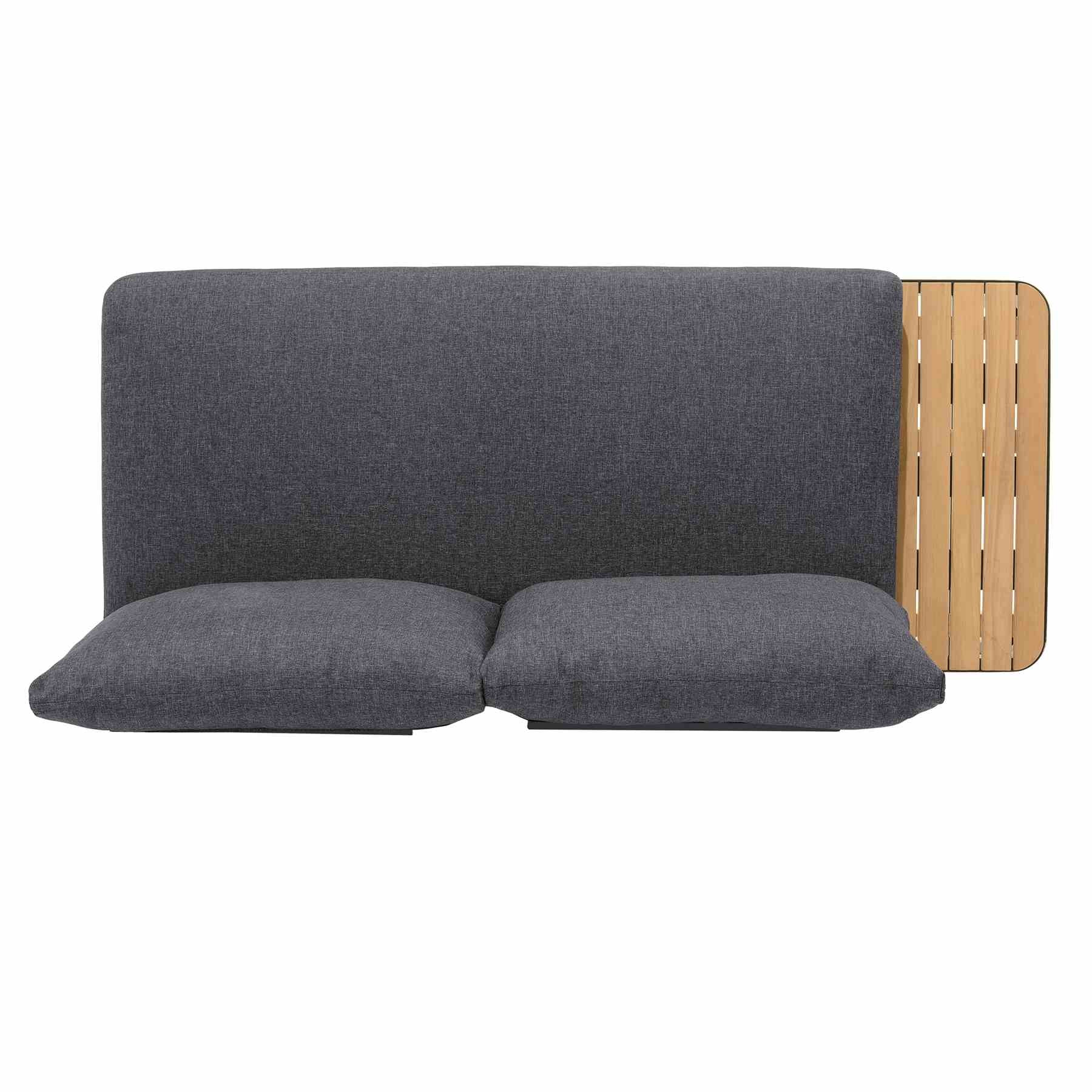 Portals Outdoor Sofa in Black Finish with Natural Teak Wood Accent and Gray Cushions - Image 4