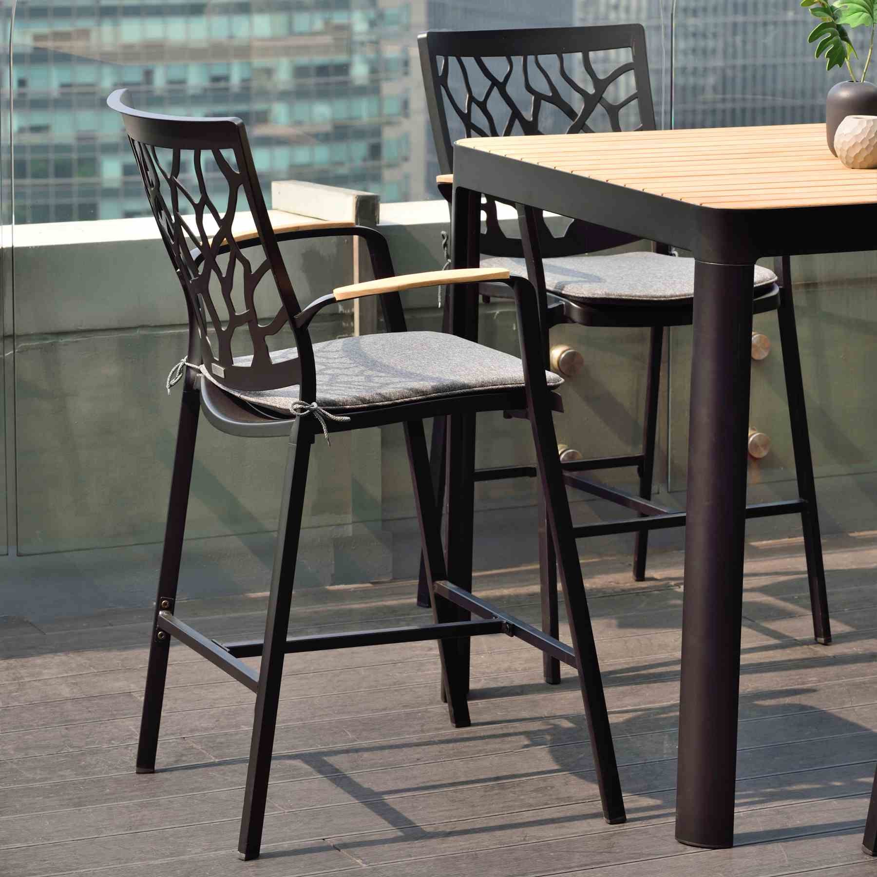 Portals Outdoor Square Bar Table in Natural Teak Wood Top and Black Frame - Image 7