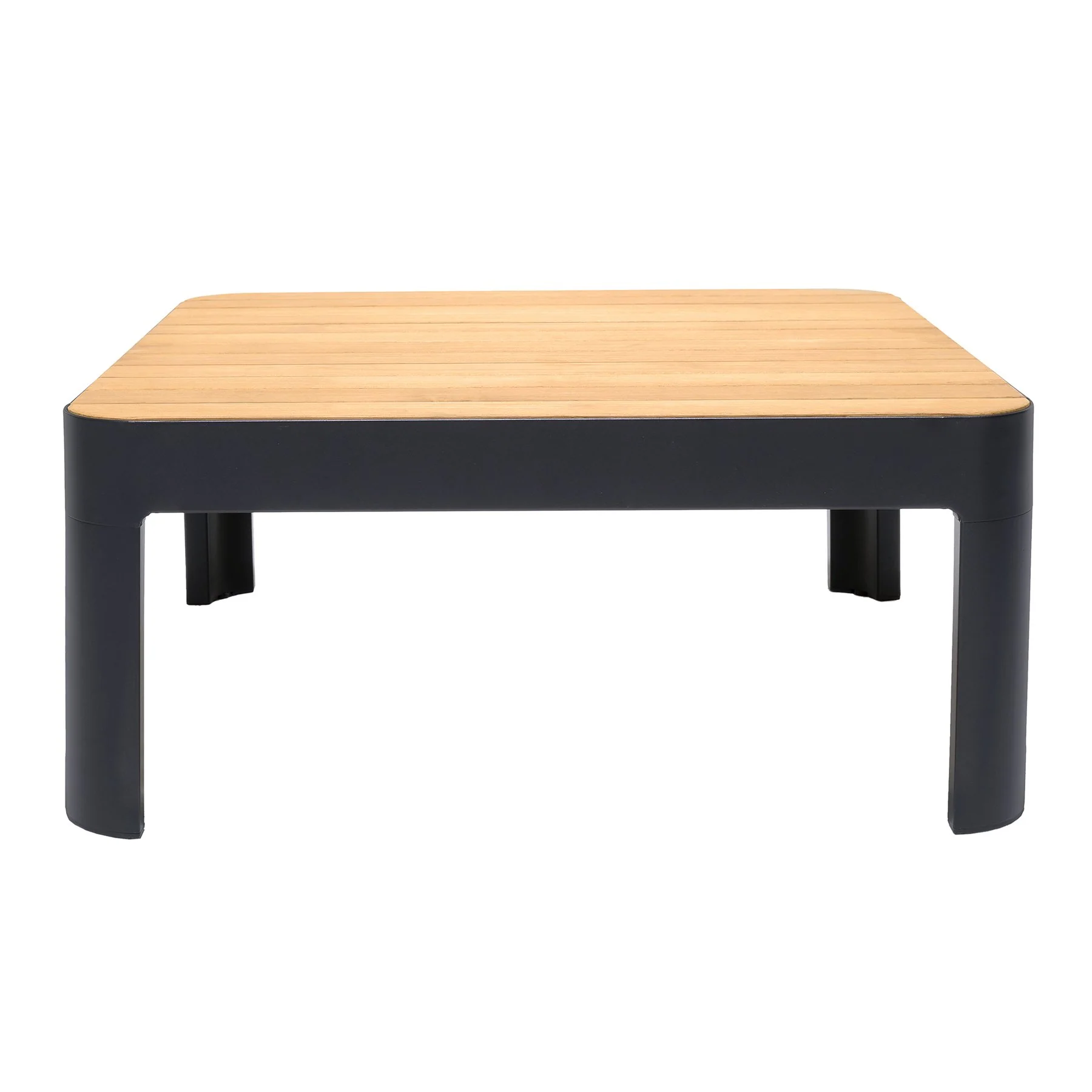 Portals Outdoor Square Coffee Table in Black Finish with Natural Teak Wood Top - Image 2
