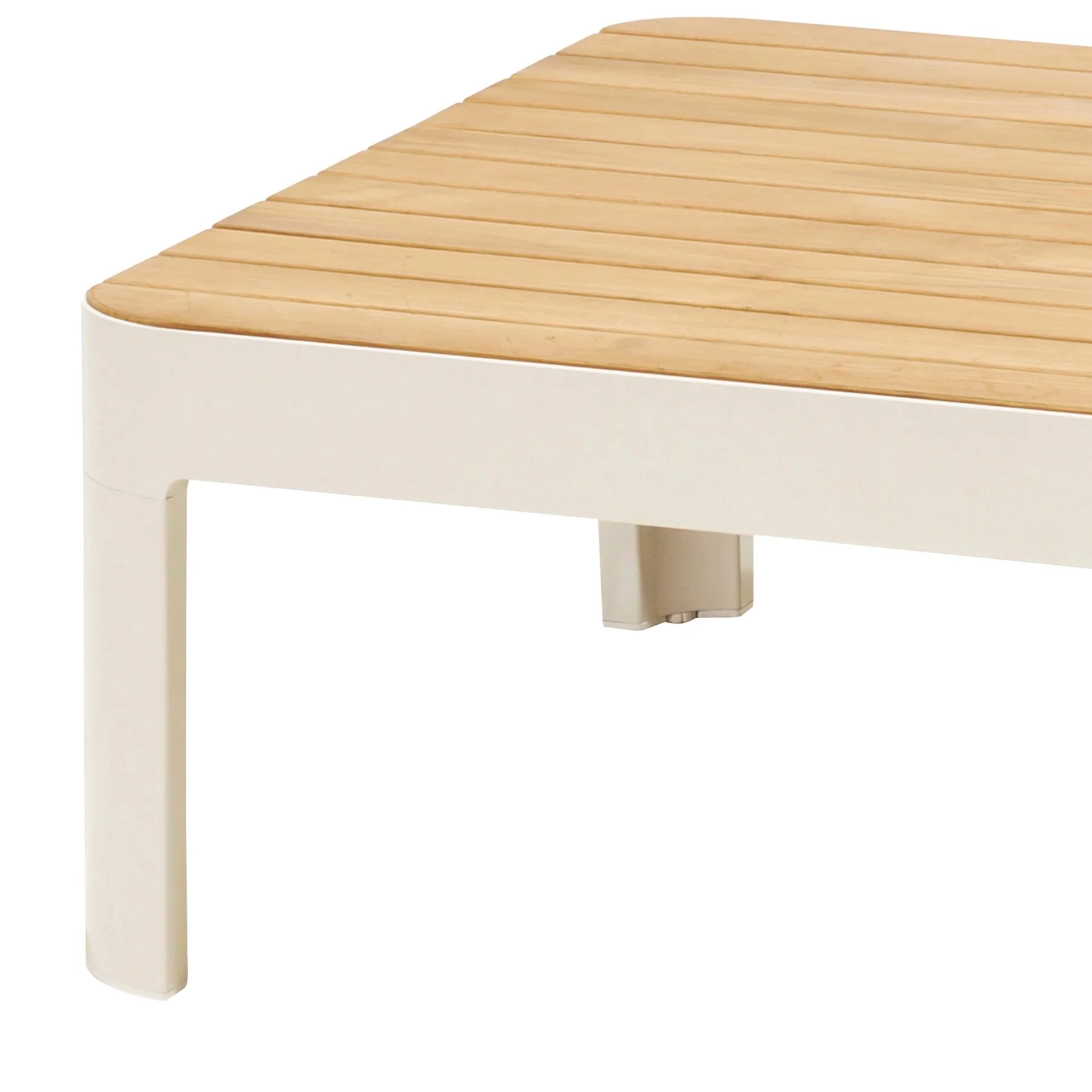 Portals Outdoor Square Coffee Table in Light Matte Sand Finish with Natural Teak Wood Top - Image 5