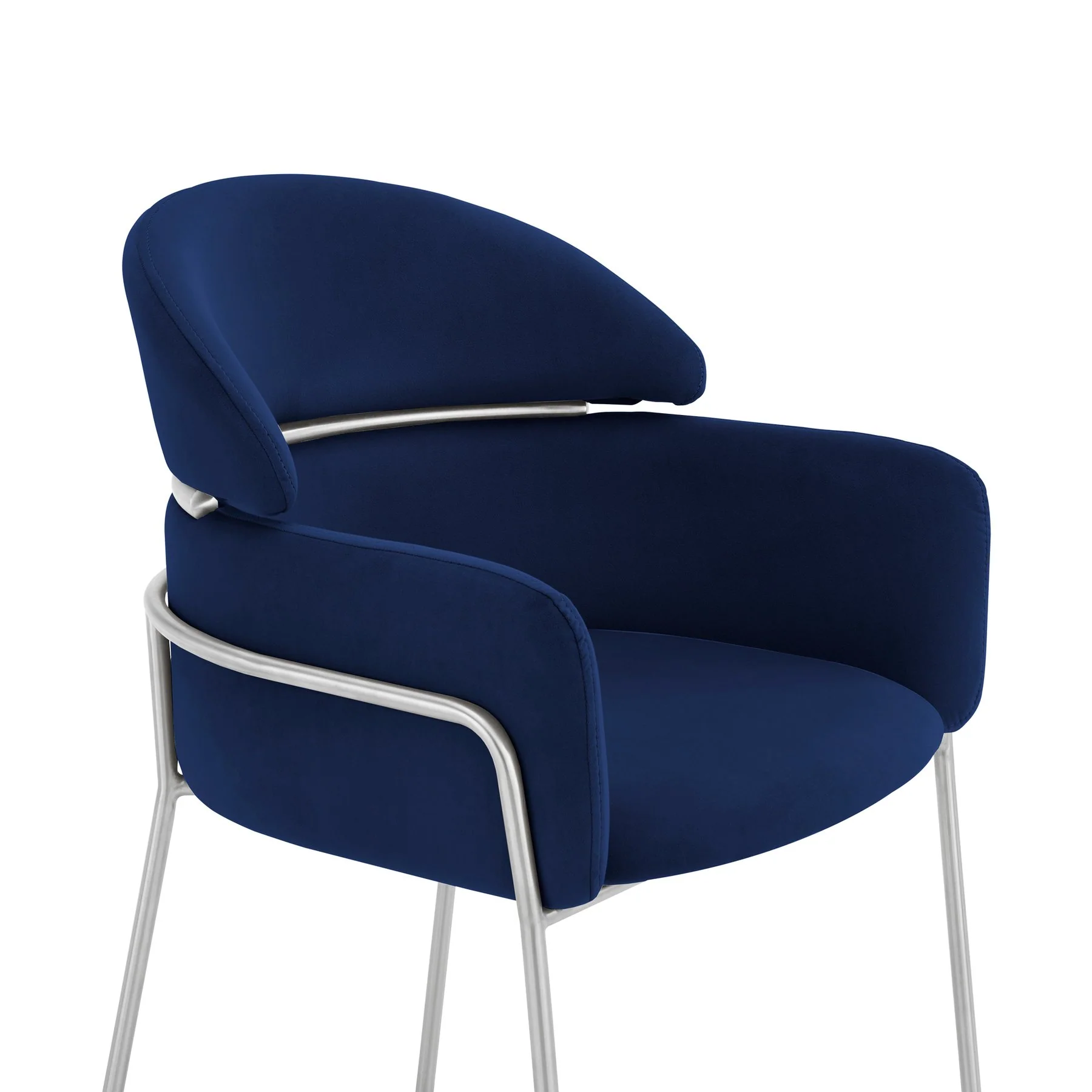Portia Blue Velvet and Brushed Stainless Steel Dining Room Chairs - Set of 2 - Image 4