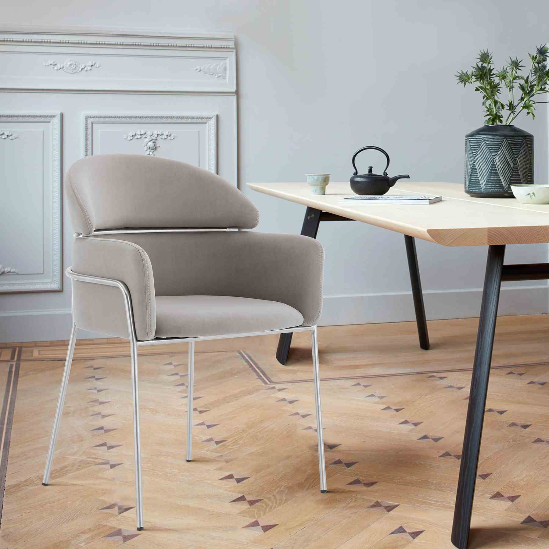 Portia Gray Velvet and Brushed Stainless Steel Dining Room Chairs - Set of 2 - Image 7