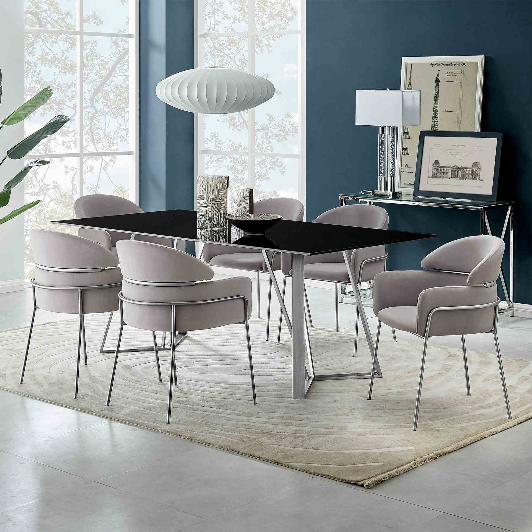 Portia Gray Velvet and Brushed Stainless Steel Dining Room Chairs - Set of 2 - Image 8