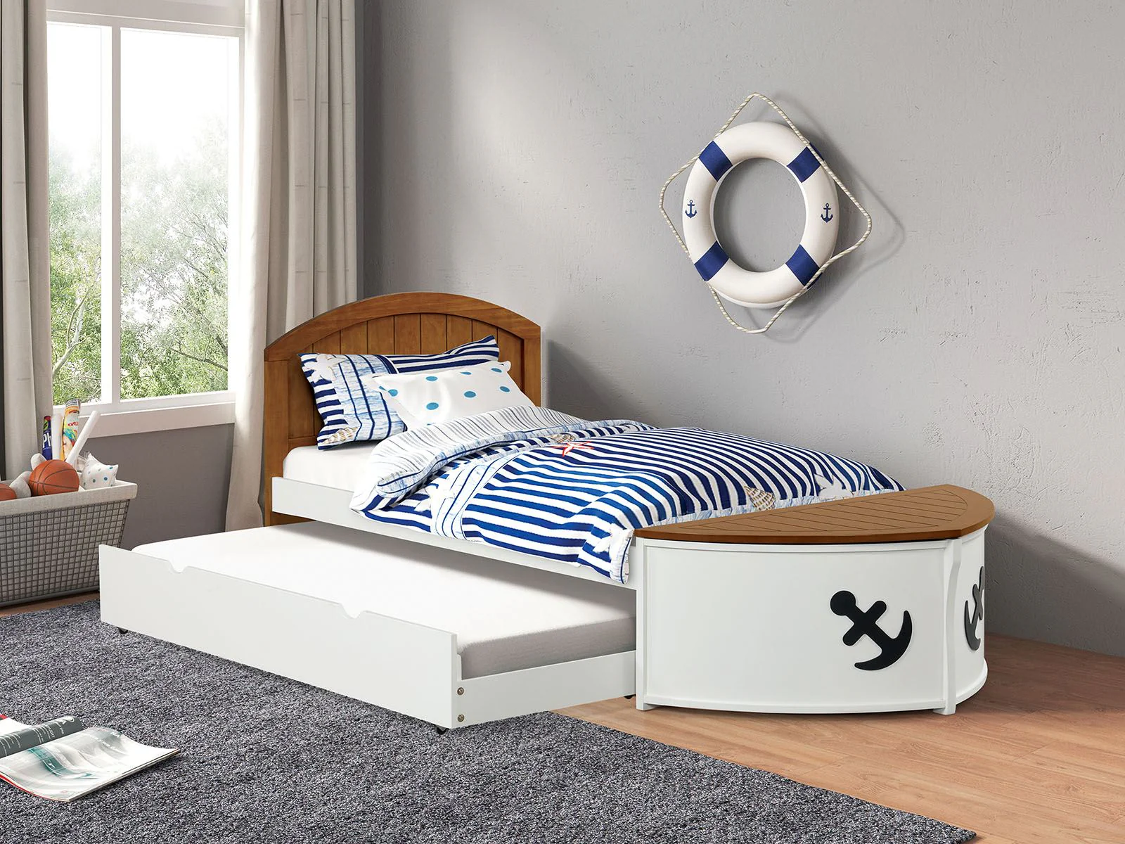 Poseidon Twin Captain Bed, White/Oak - Image 2