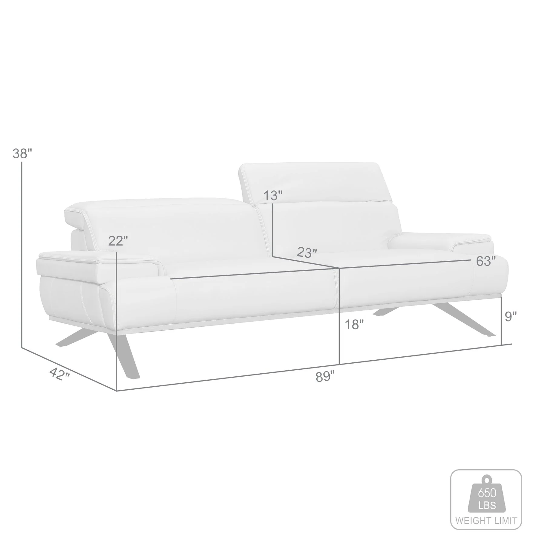 Prato 89" Dove Gray Leather Sofa - Image 8