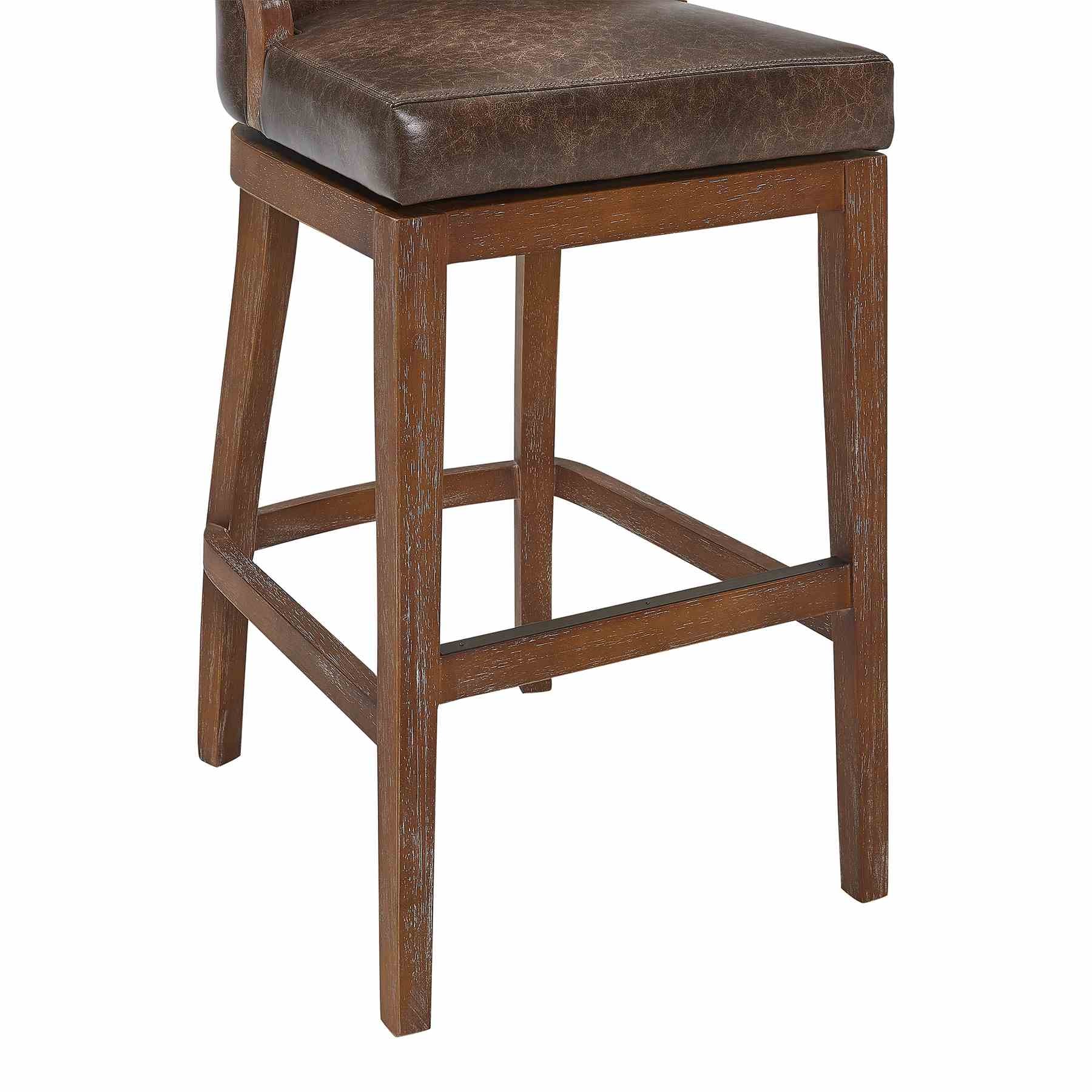 Presley 26" Counter Height Wood Swivel Barstool in Distressed Finish with Brown Stone Faux Leather - Image 6
