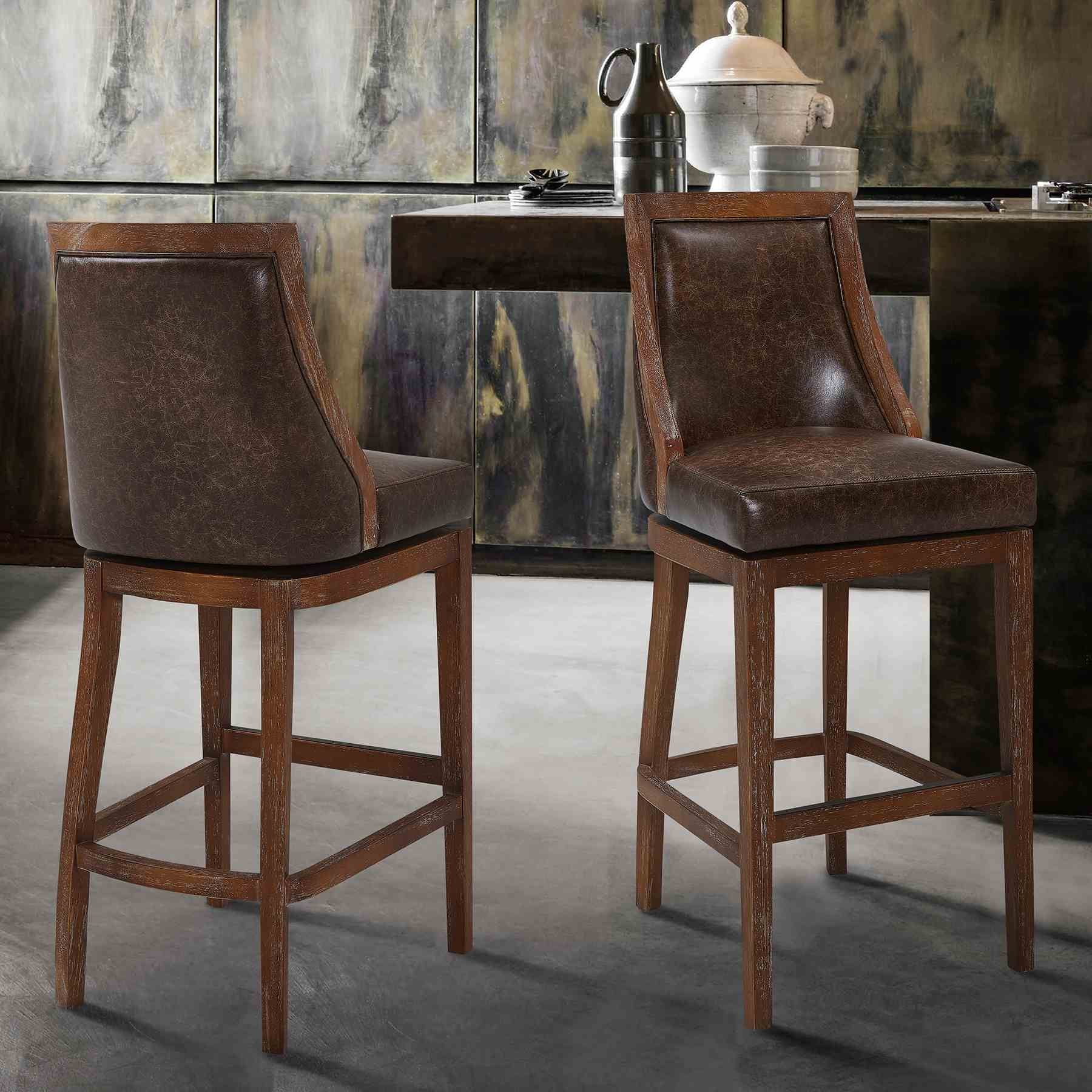Presley 26" Counter Height Wood Swivel Barstool in Distressed Finish with Brown Stone Faux Leather - Image 8